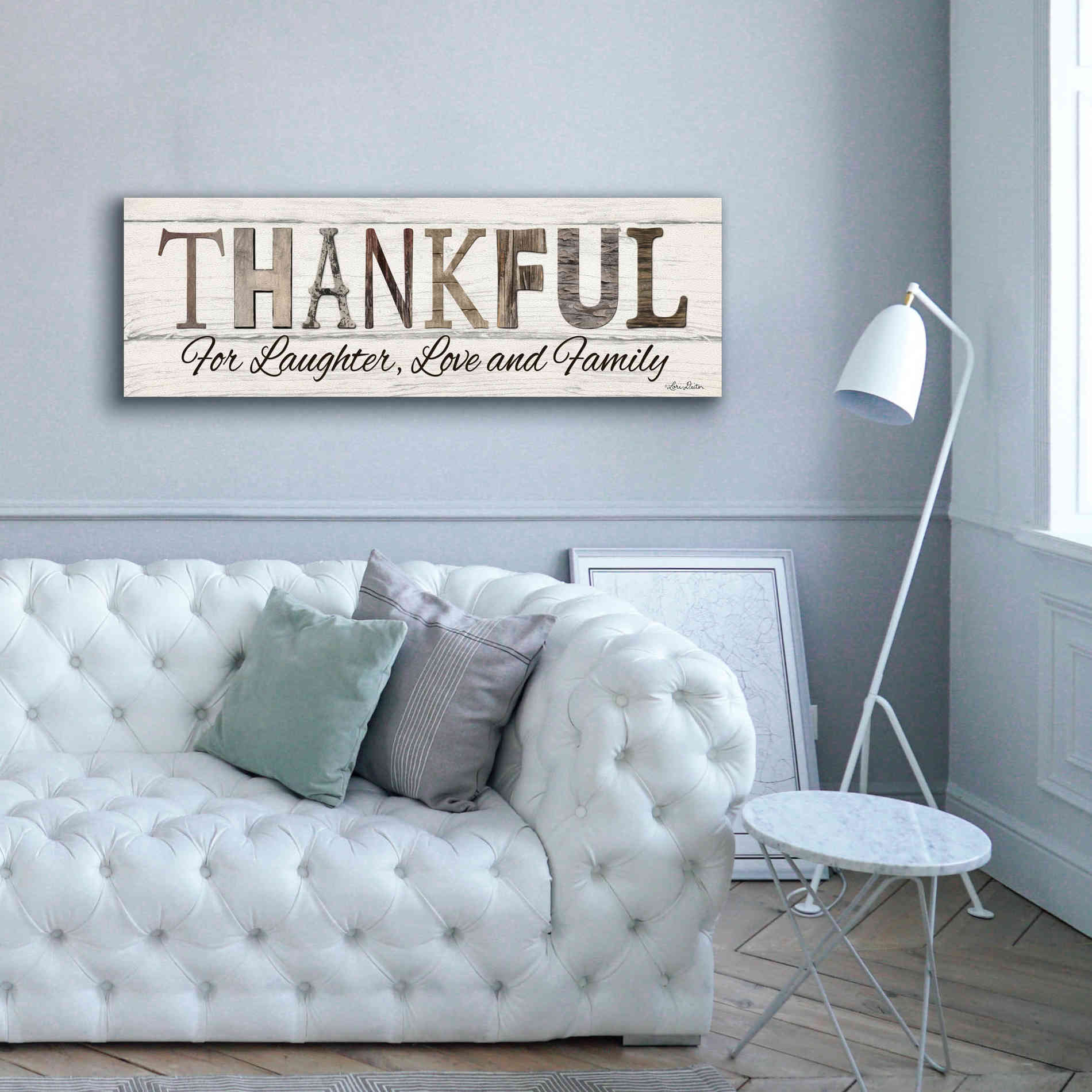 'Thankful for Laughter, Love and Family' by Lori Deiter, Canvas Wall Art,60 x 20