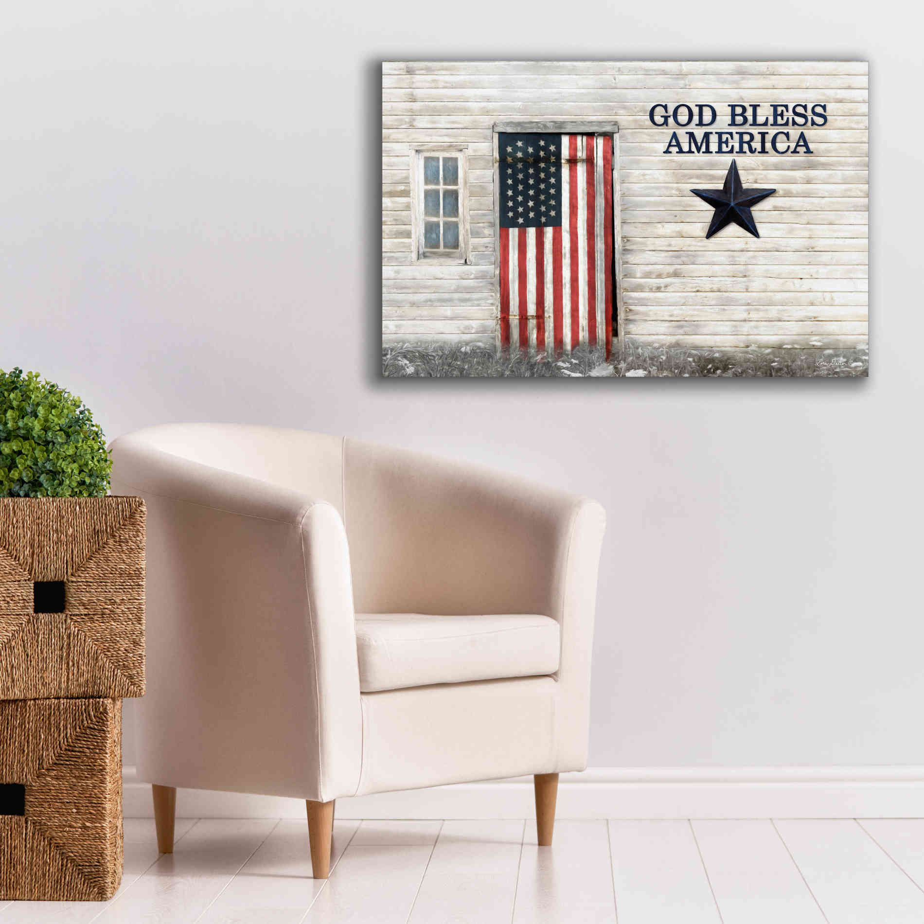 'God Bless American Flag' by Lori Deiter, Canvas Wall Art,40 x 26