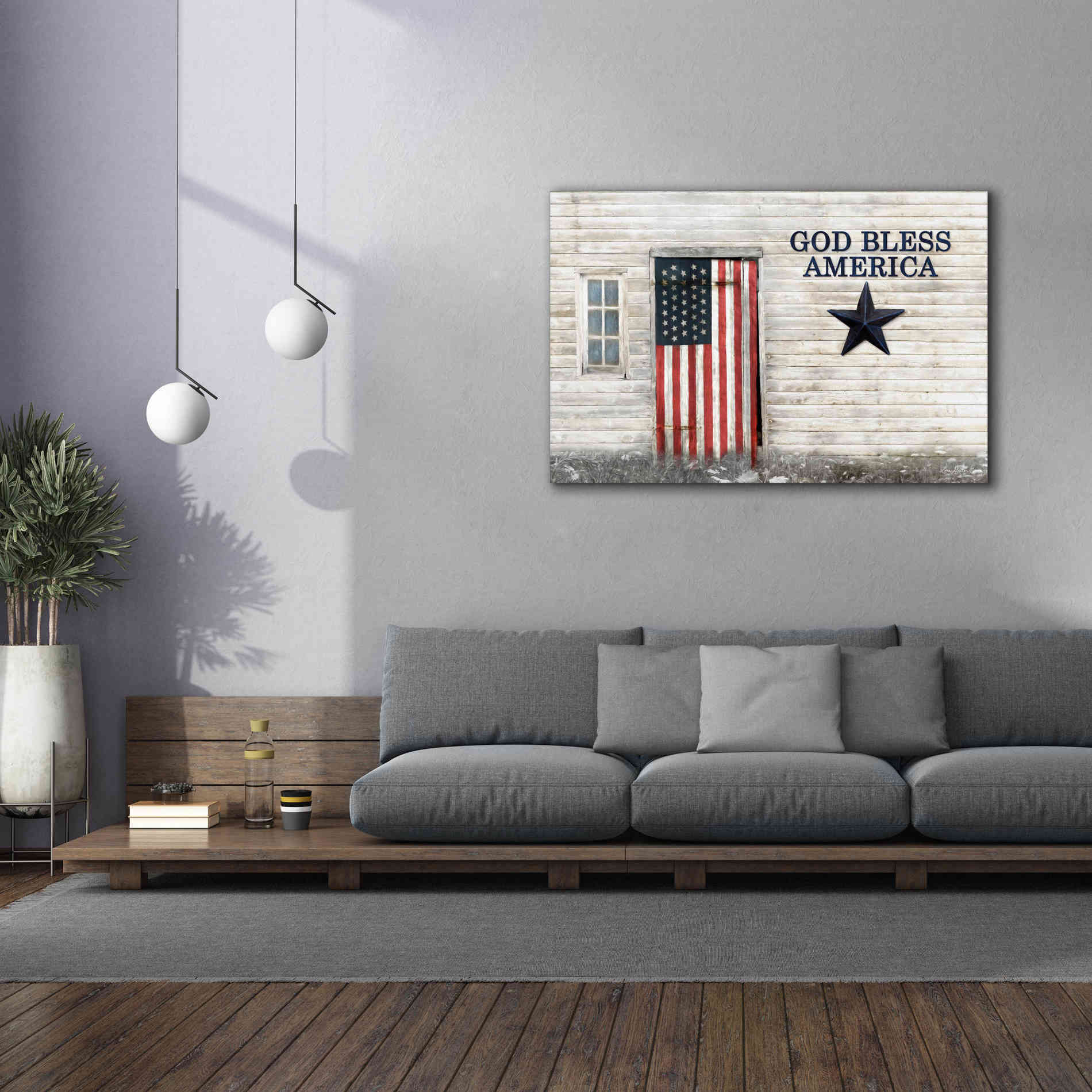 'God Bless American Flag' by Lori Deiter, Canvas Wall Art,60 x 40