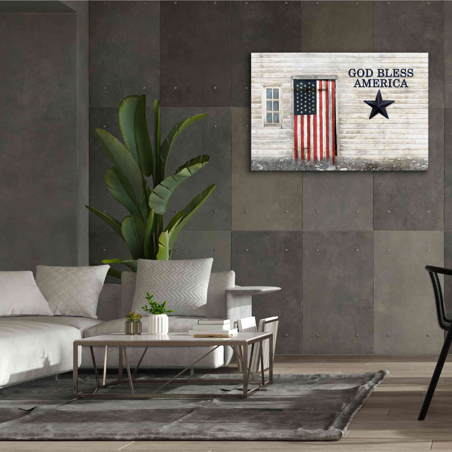 'God Bless American Flag' by Lori Deiter, Canvas Wall Art,60 x 40