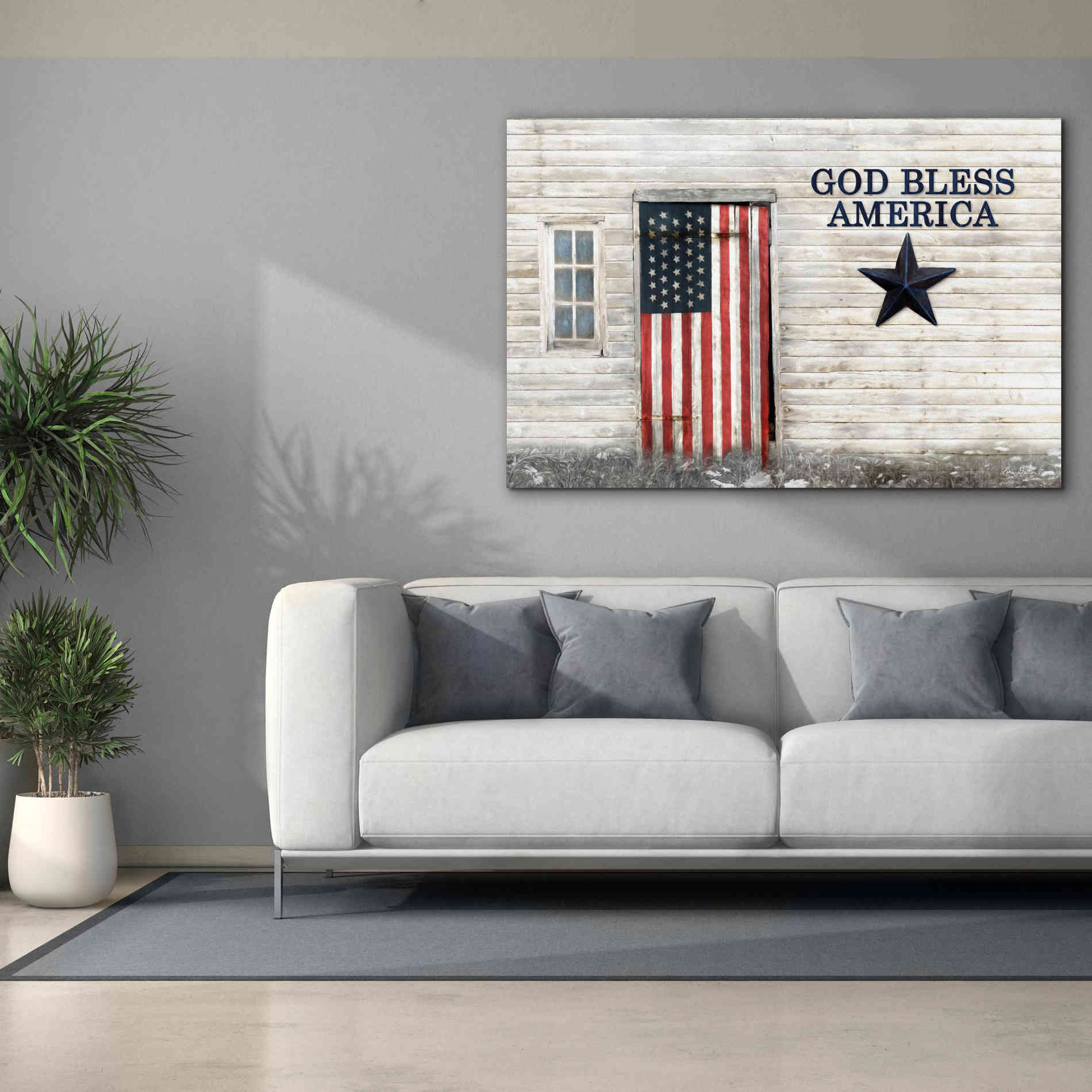 'God Bless American Flag' by Lori Deiter, Canvas Wall Art,60 x 40