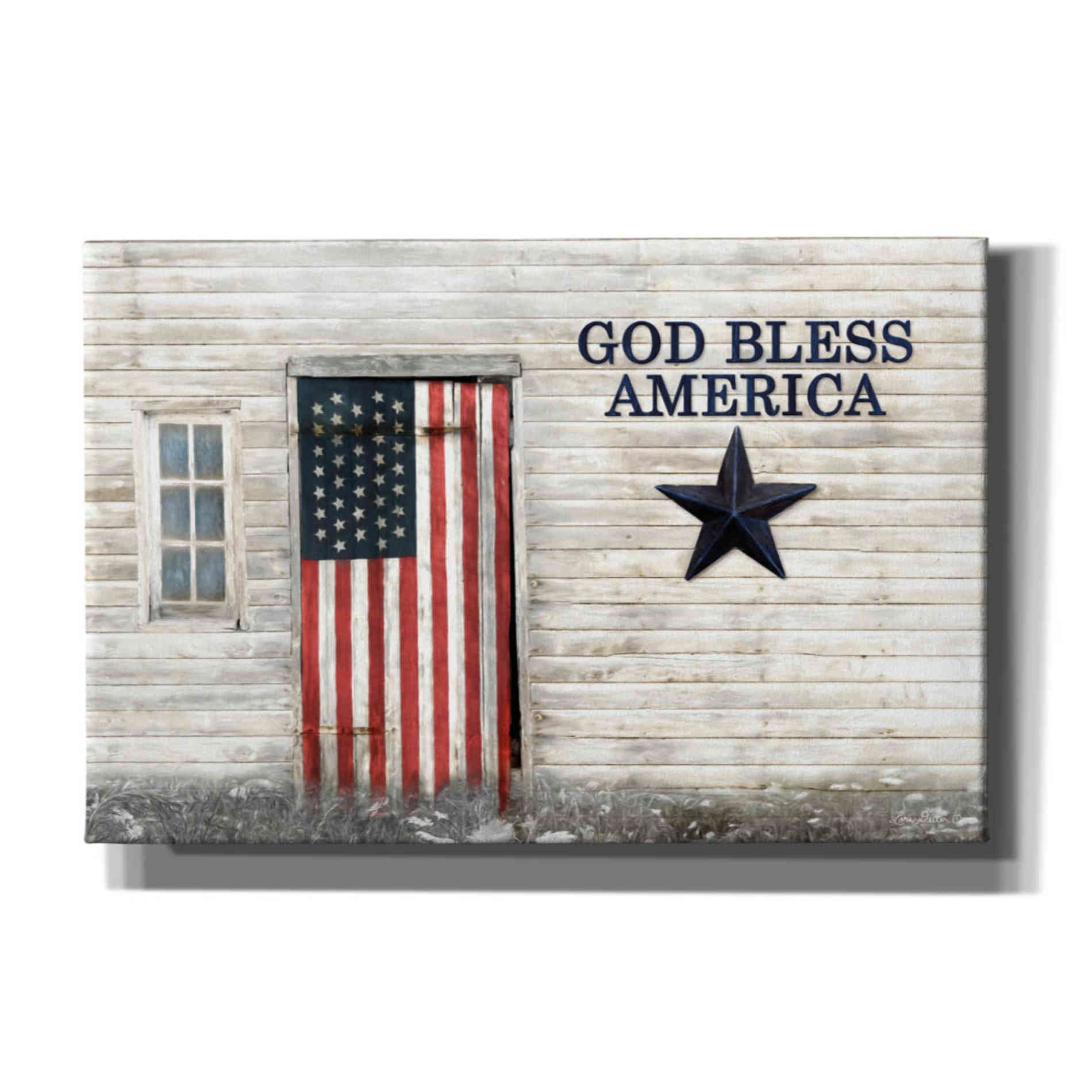 'God Bless American Flag' by Lori Deiter, Canvas Wall Art