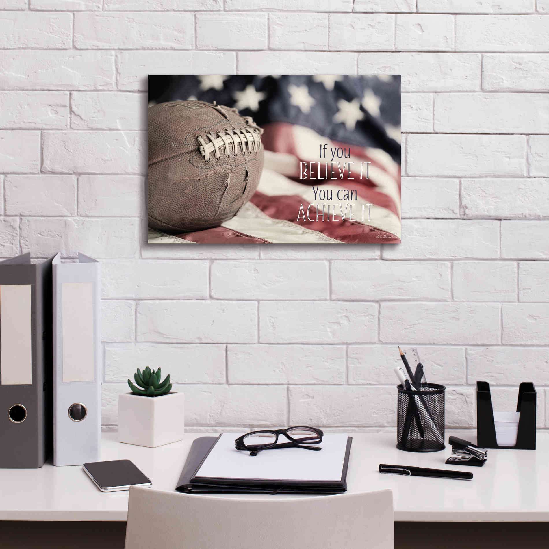 'Football - Believe' by Lori Deiter, Canvas Wall Art,18 x 12