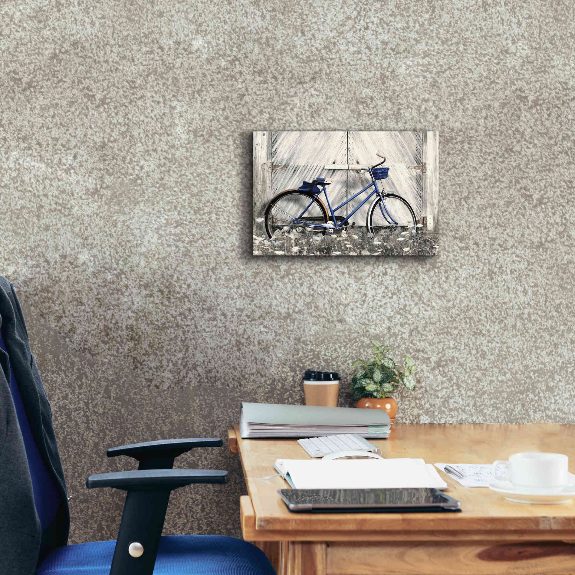 'Blue Bike at Barn' by Lori Deiter, Canvas Wall Art,18 x 12