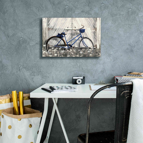 Image of 'Blue Bike at Barn' by Lori Deiter, Canvas Wall Art,18 x 12