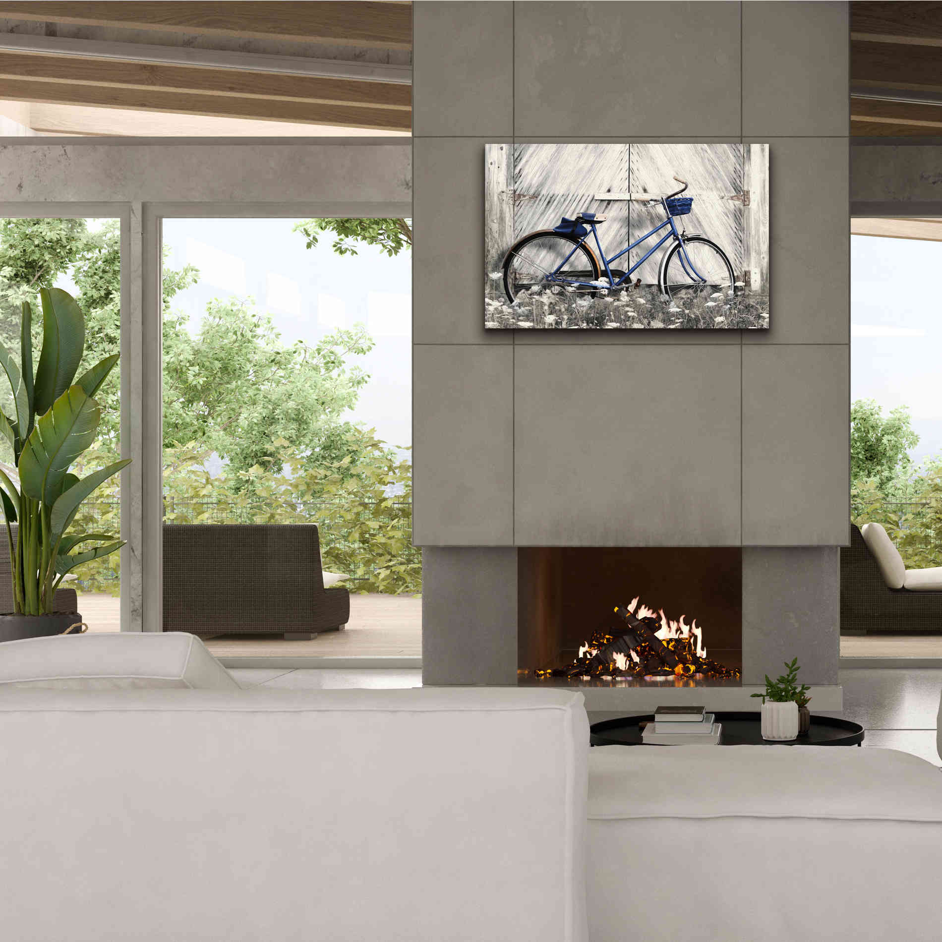 'Blue Bike at Barn' by Lori Deiter, Canvas Wall Art,40 x 26