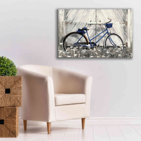 Image of 'Blue Bike at Barn' by Lori Deiter, Canvas Wall Art,40 x 26