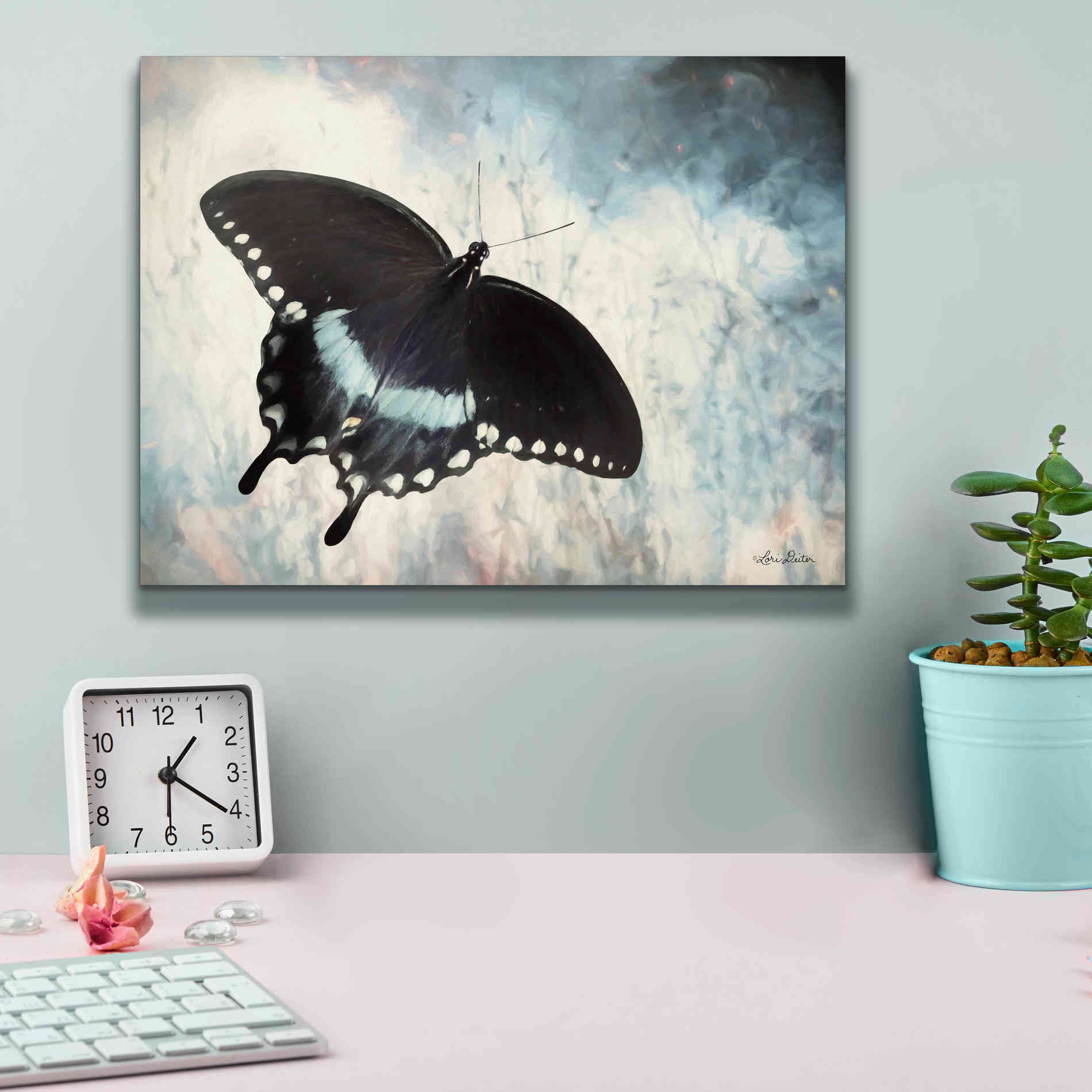 'Teal Butterfly I' by Lori Deiter, Canvas Wall Art,16 x 12