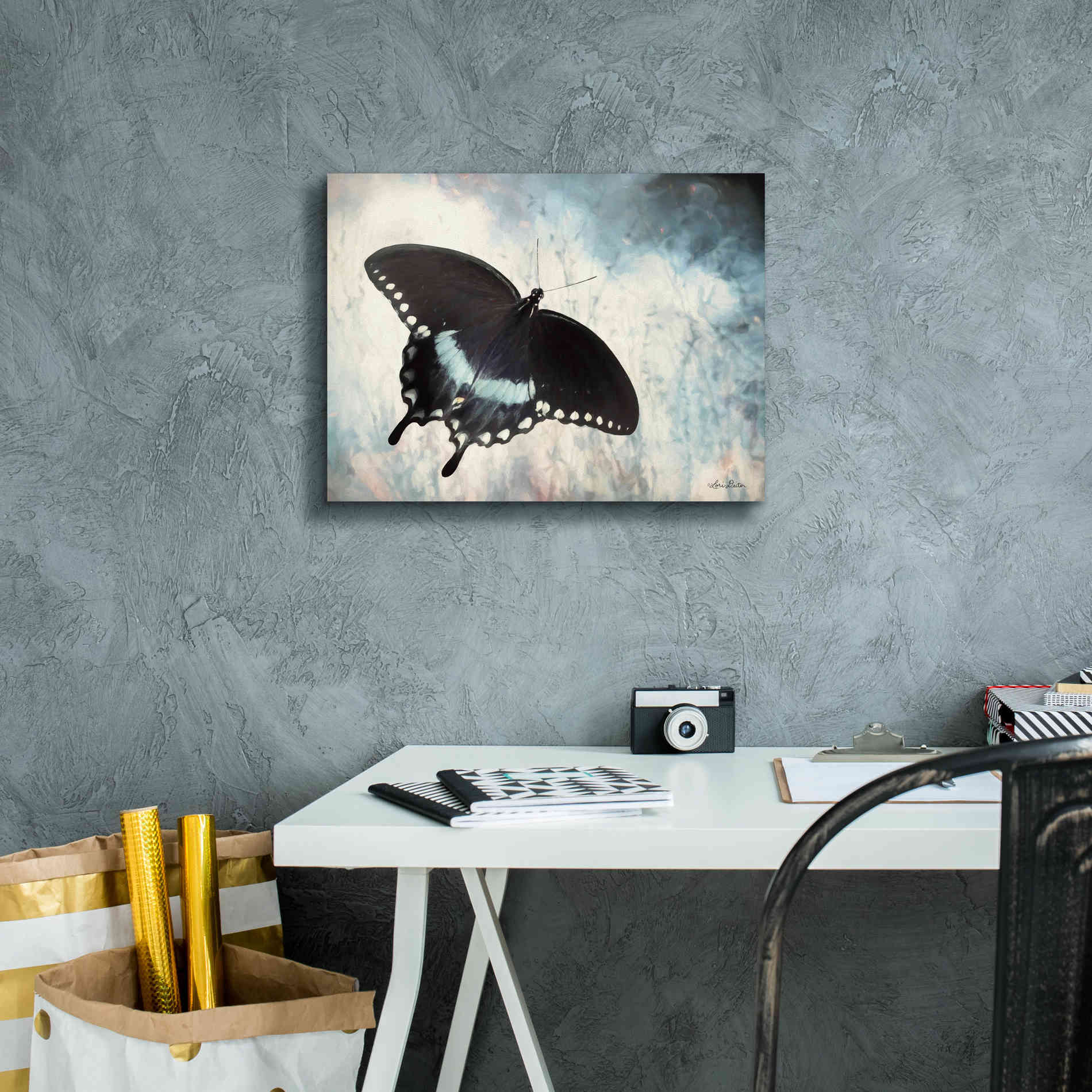 'Teal Butterfly I' by Lori Deiter, Canvas Wall Art,16 x 12