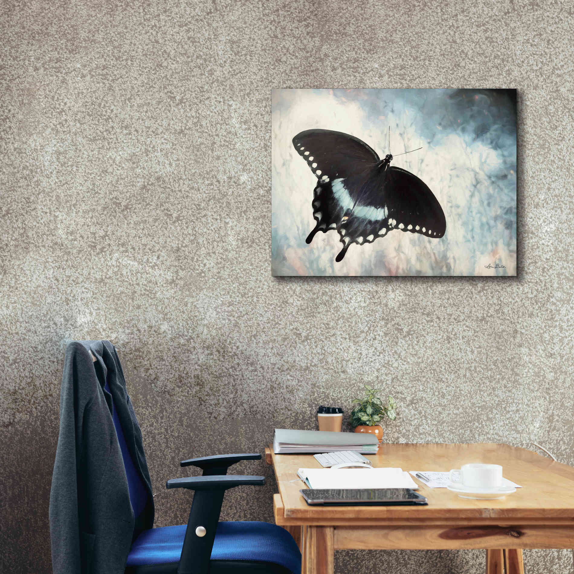 'Teal Butterfly I' by Lori Deiter, Canvas Wall Art,34 x 26