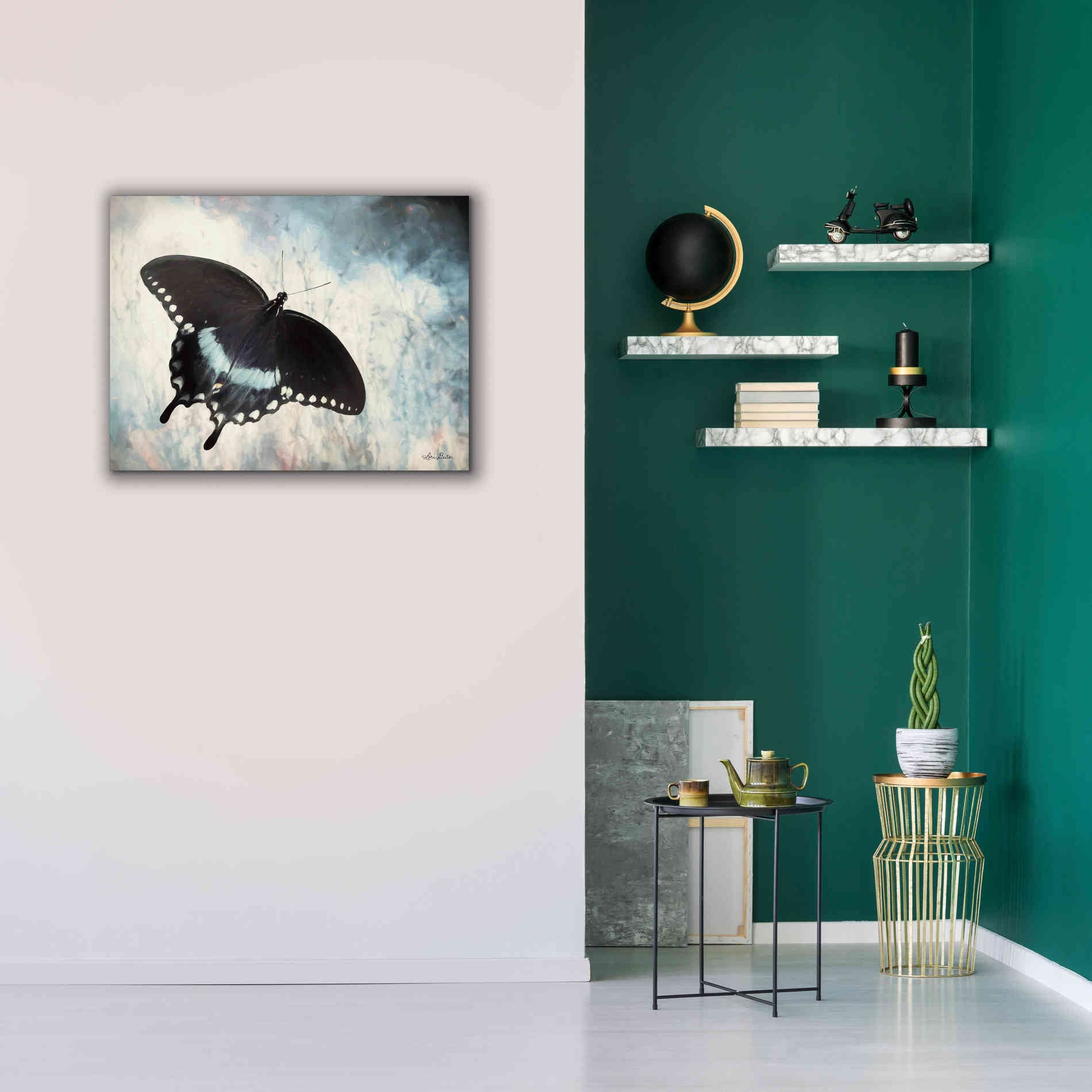 'Teal Butterfly I' by Lori Deiter, Canvas Wall Art,34 x 26