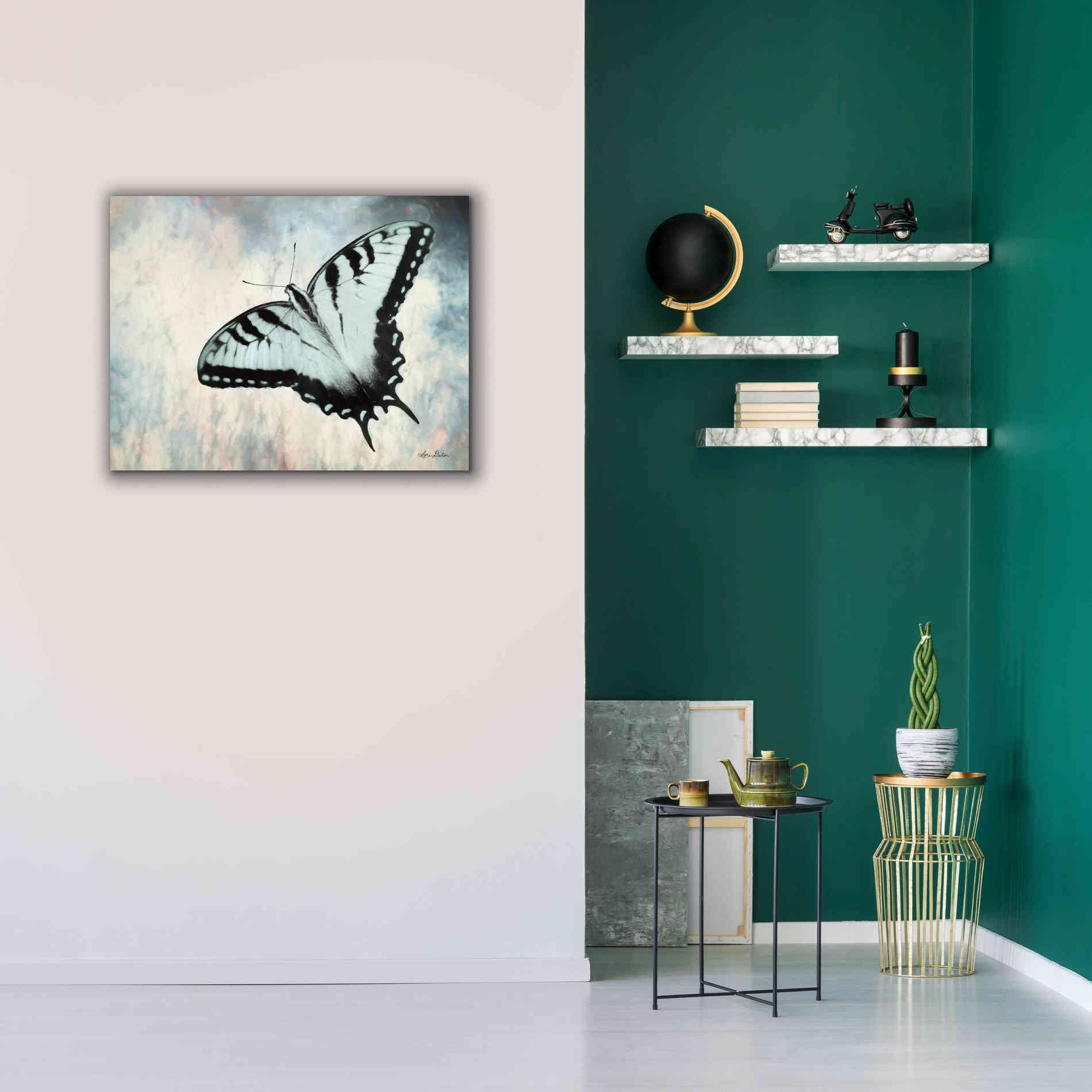 'Teal Butterfly II' by Lori Deiter, Canvas Wall Art,34 x 26