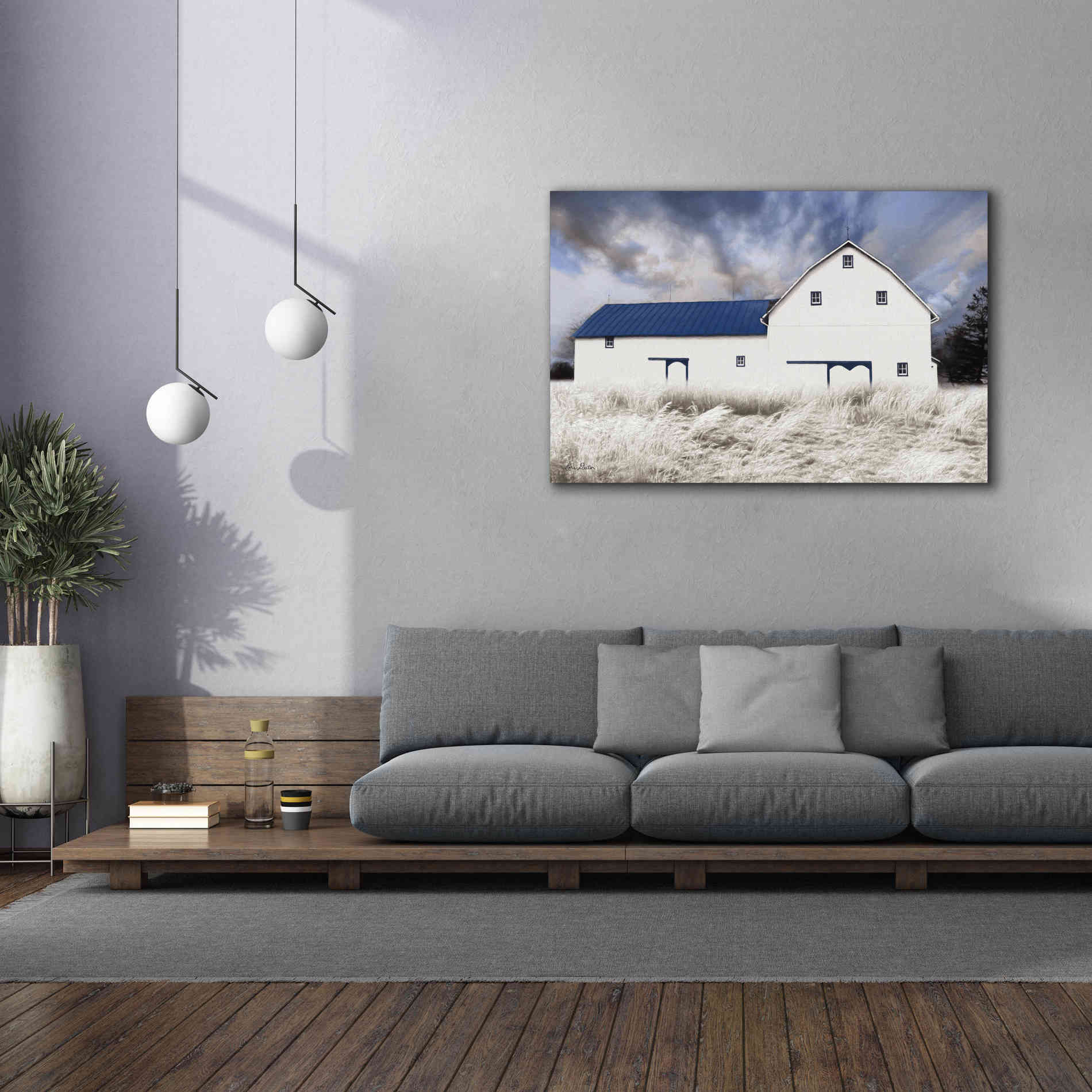 'Blue Trimmed Barn' by Lori Deiter, Canvas Wall Art,60 x 40