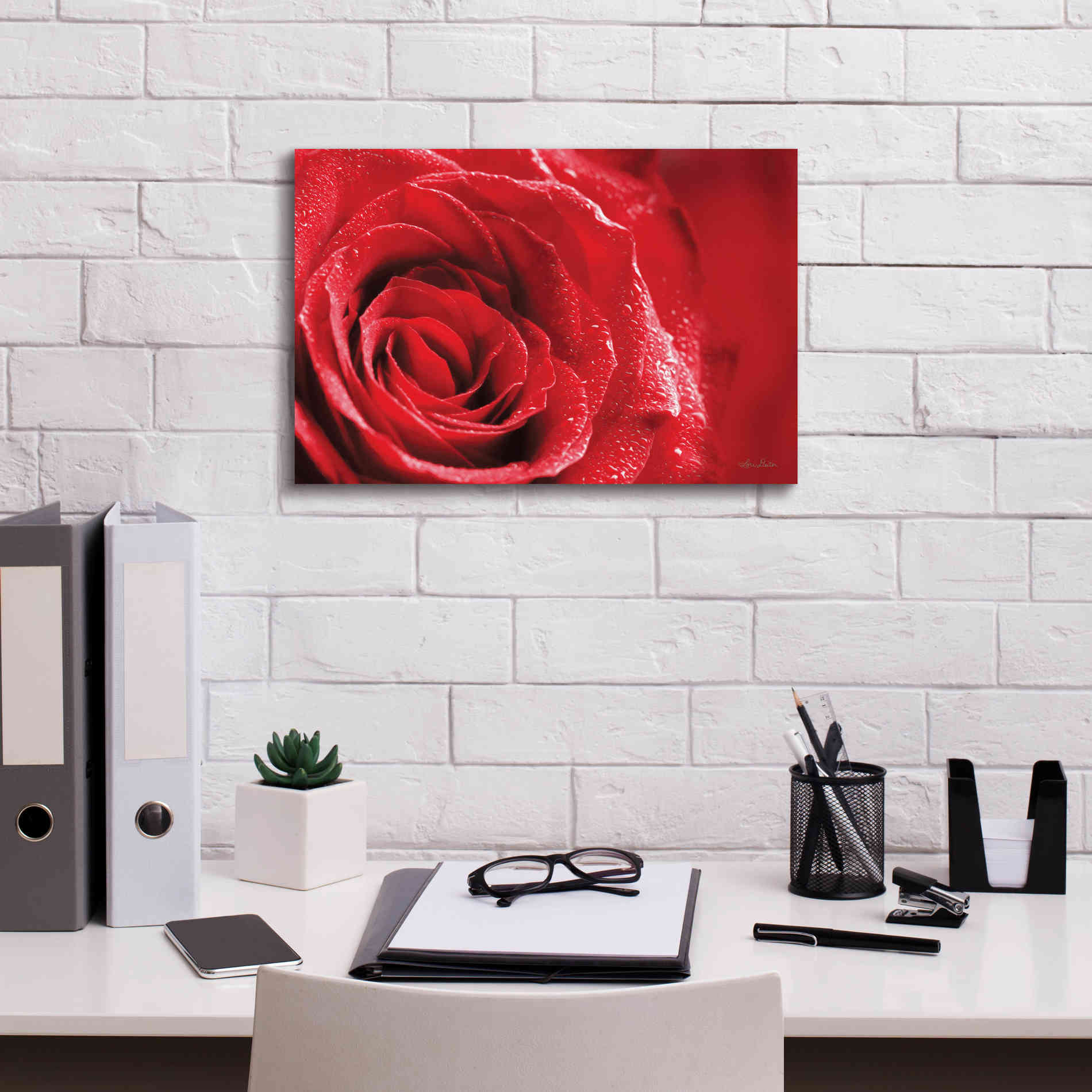 'Red Rose After Rain' by Lori Deiter, Canvas Wall Art,18 x 12