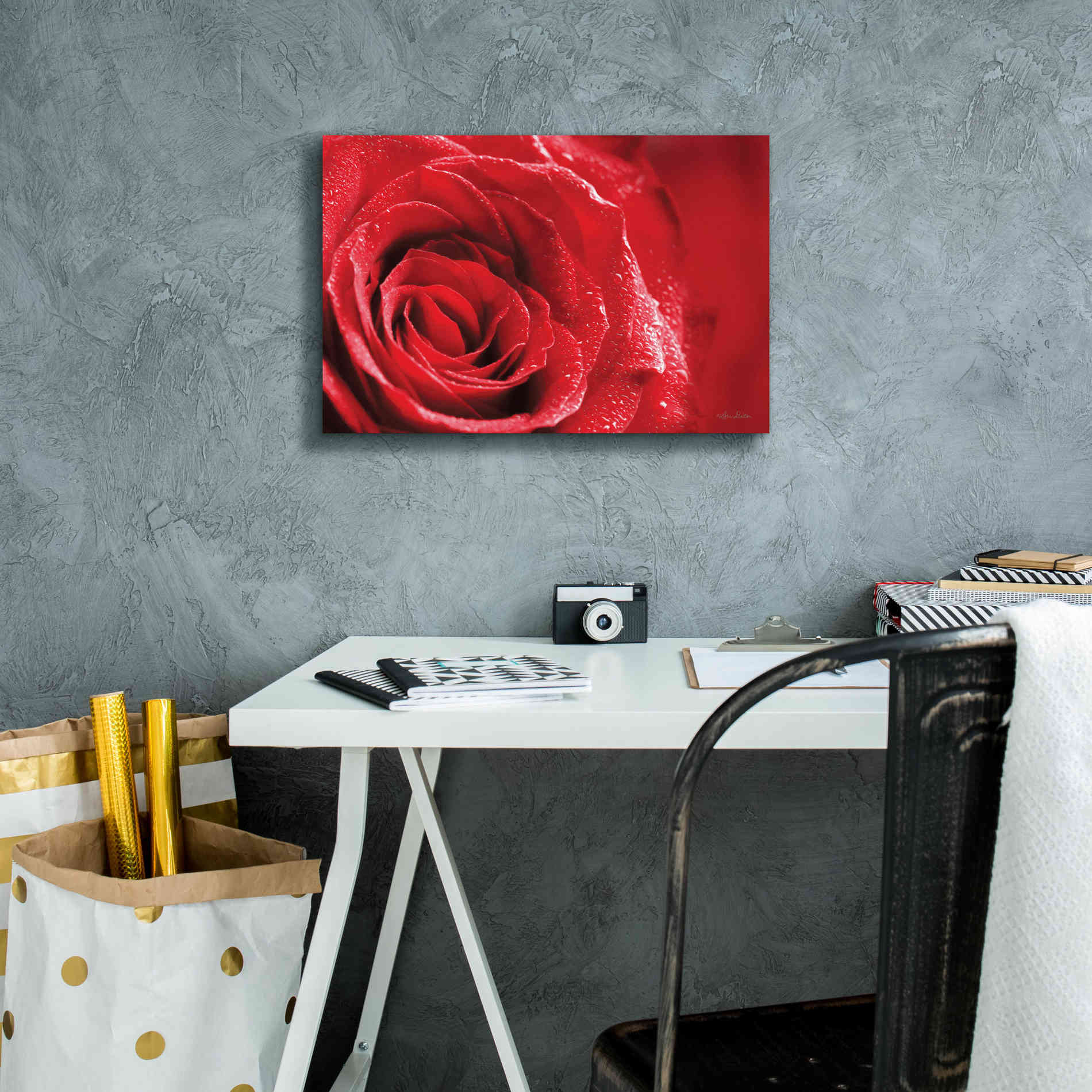 'Red Rose After Rain' by Lori Deiter, Canvas Wall Art,18 x 12