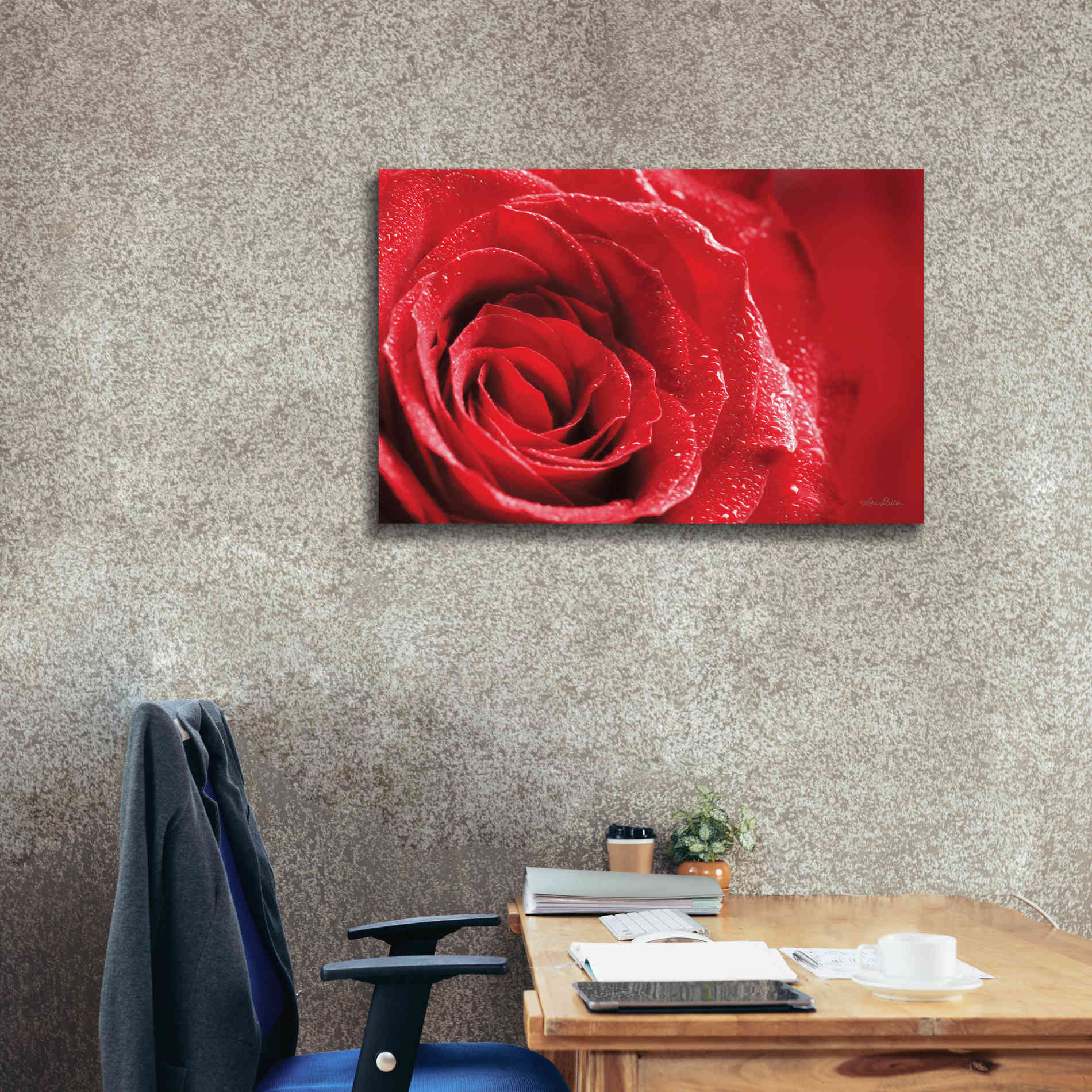 'Red Rose After Rain' by Lori Deiter, Canvas Wall Art,40 x 26