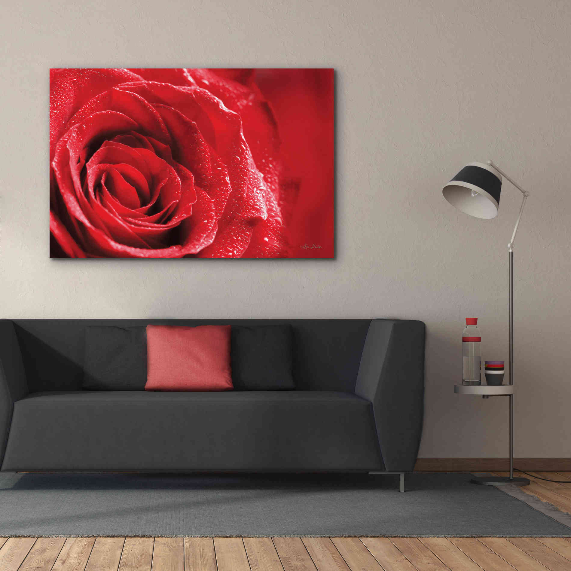 'Red Rose After Rain' by Lori Deiter, Canvas Wall Art,60 x 40