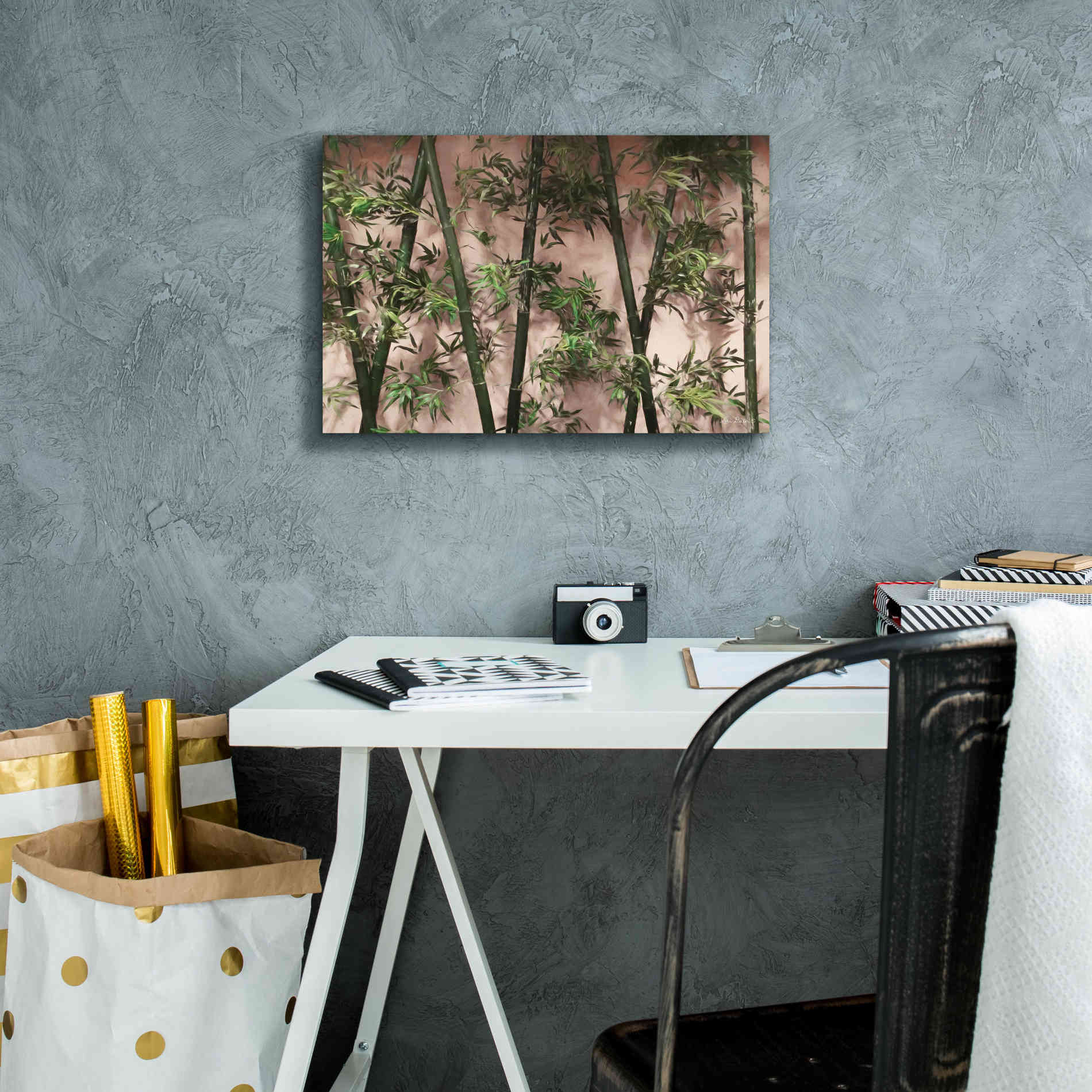 'Bamboo on Blush' by Lori Deiter, Canvas Wall Art,18 x 12