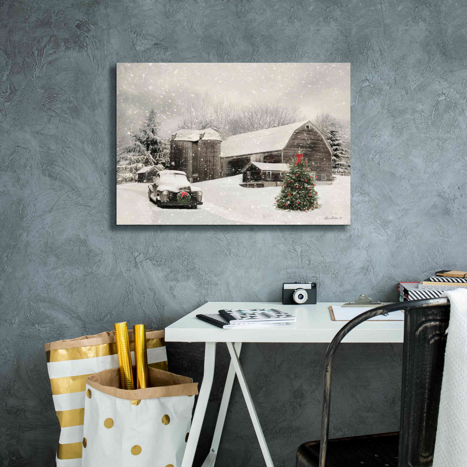 'Farmhouse Christmas' by Lori Deiter, Canvas Wall Art,26 x 18