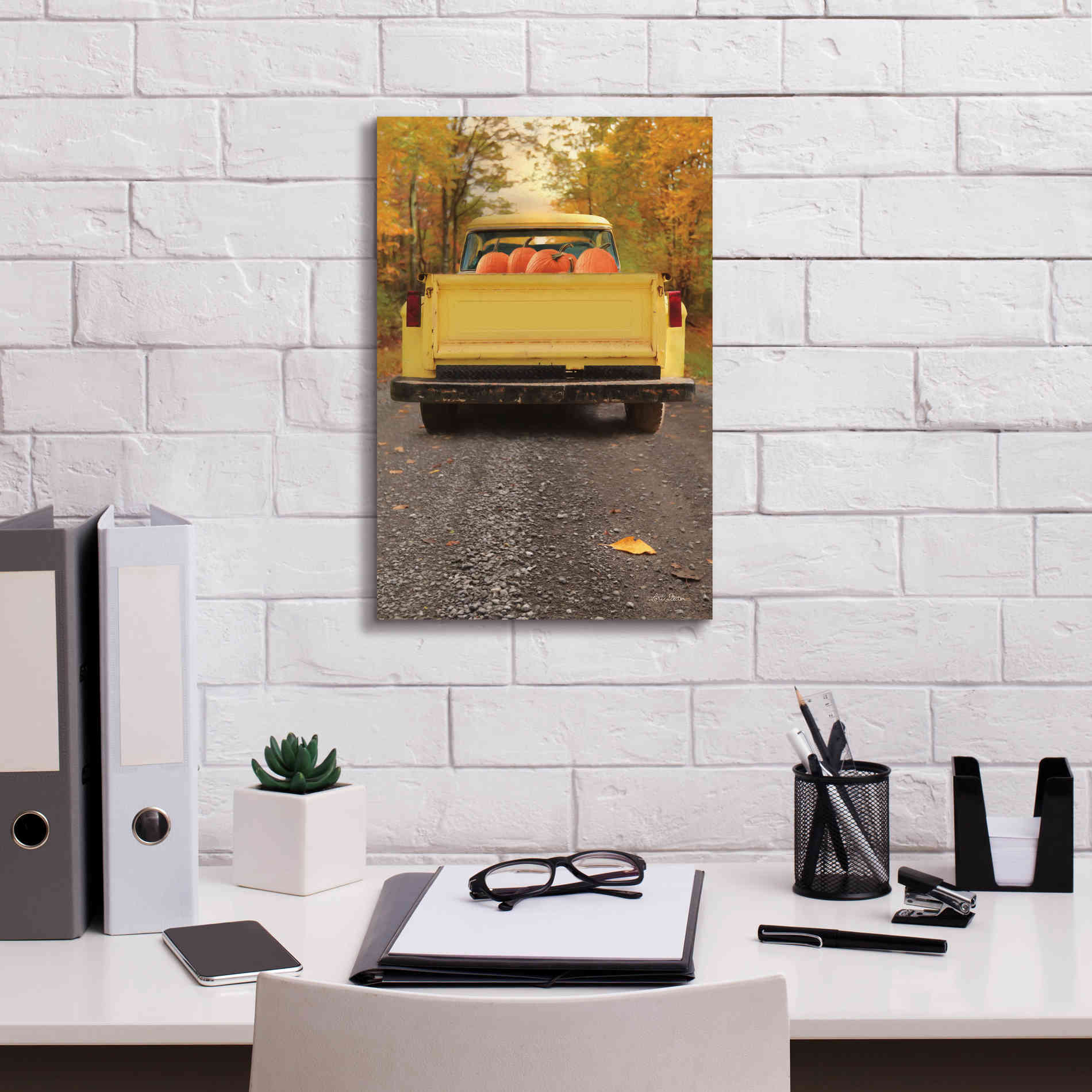 'Yellow Pumpkin Hauler' by Lori Deiter, Canvas Wall Art,12 x 18