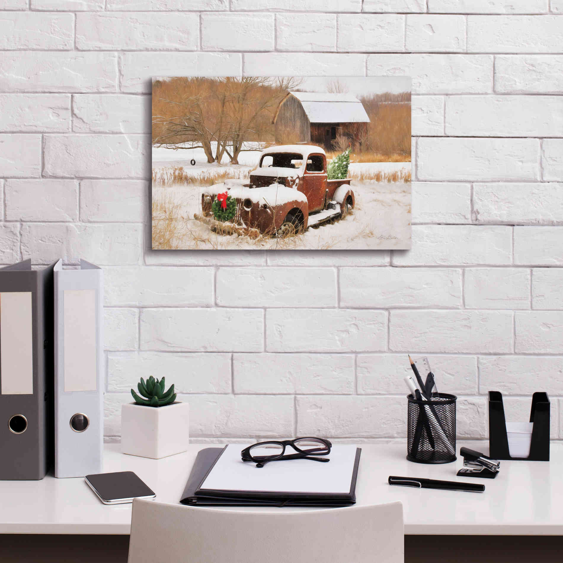 'Christmas Lawn Ornament' by Lori Deiter, Canvas Wall Art,18 x 12