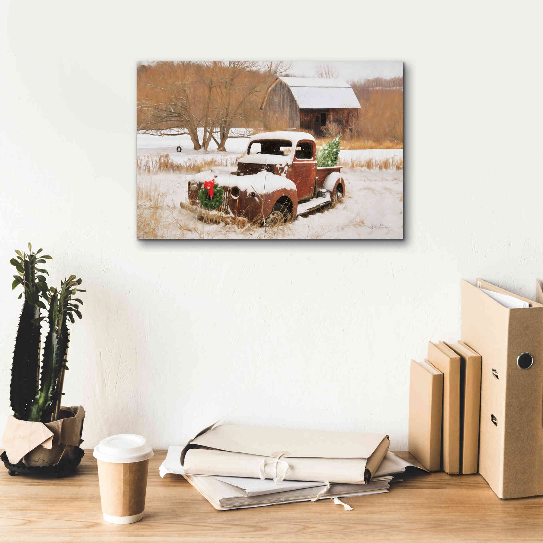 'Christmas Lawn Ornament' by Lori Deiter, Canvas Wall Art,18 x 12