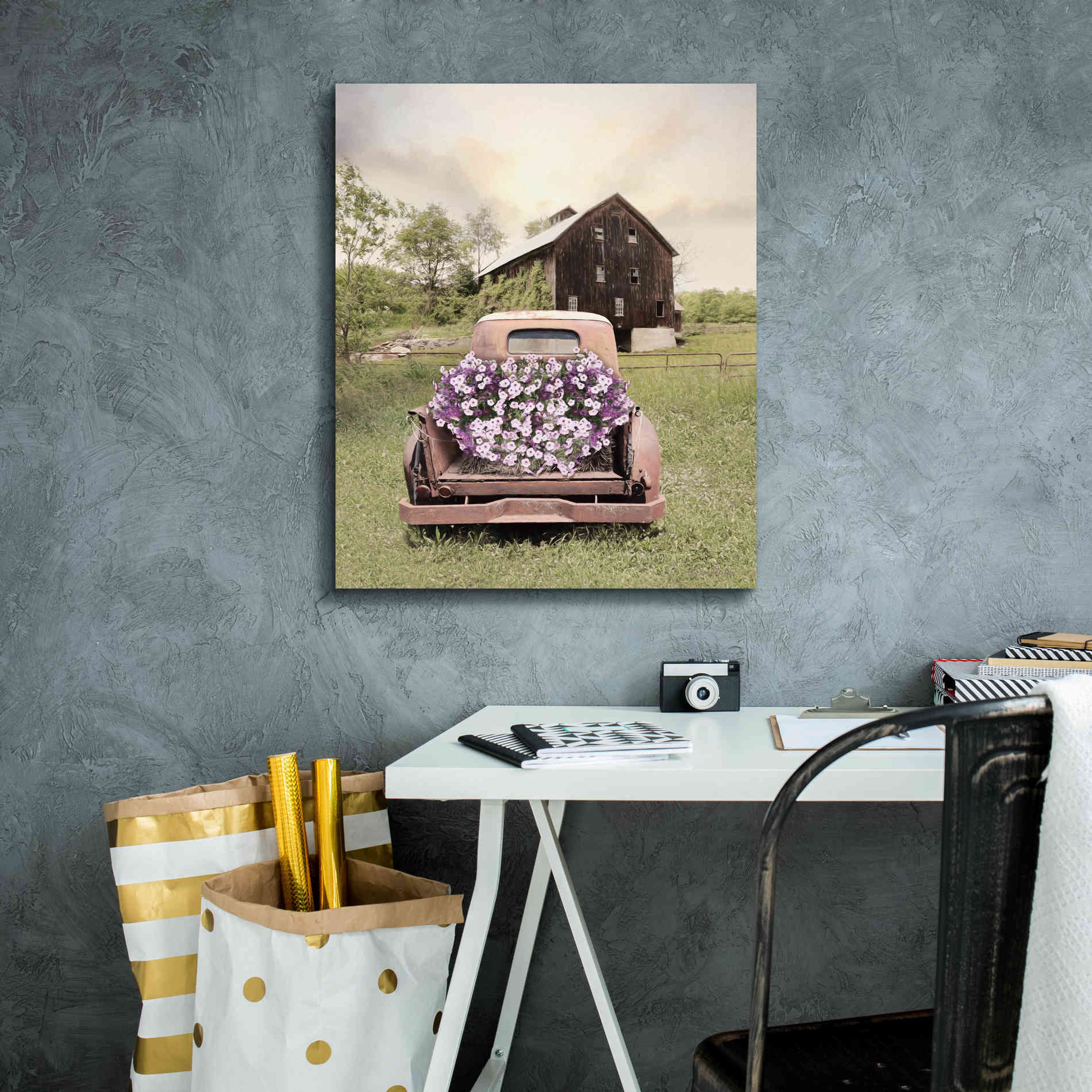 'Petunia Truck' by Lori Deiter, Canvas Wall Art,20 x 24