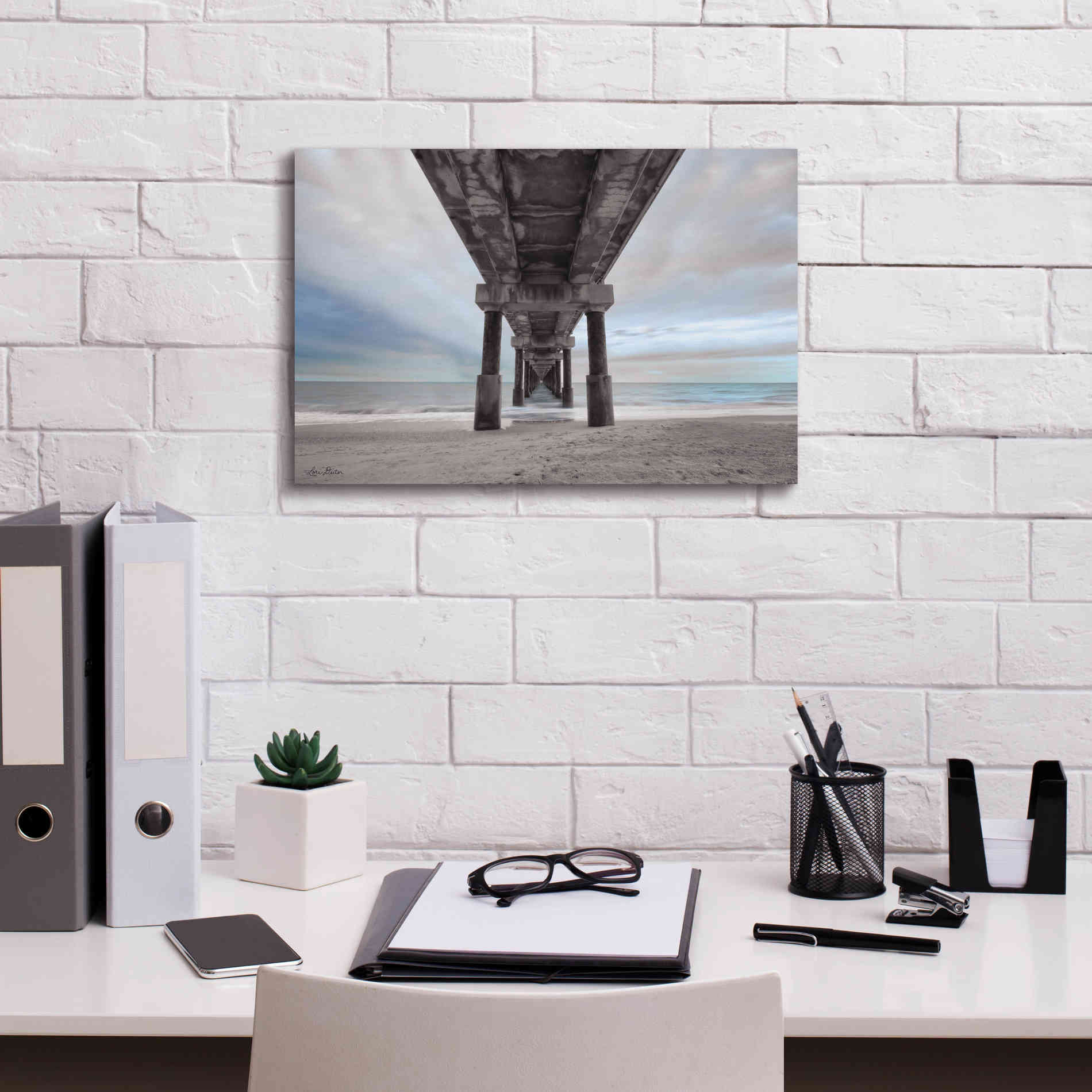 'Beneath the Outer Banks Beach Pier' by Lori Deiter, Canvas Wall Art,18 x 12