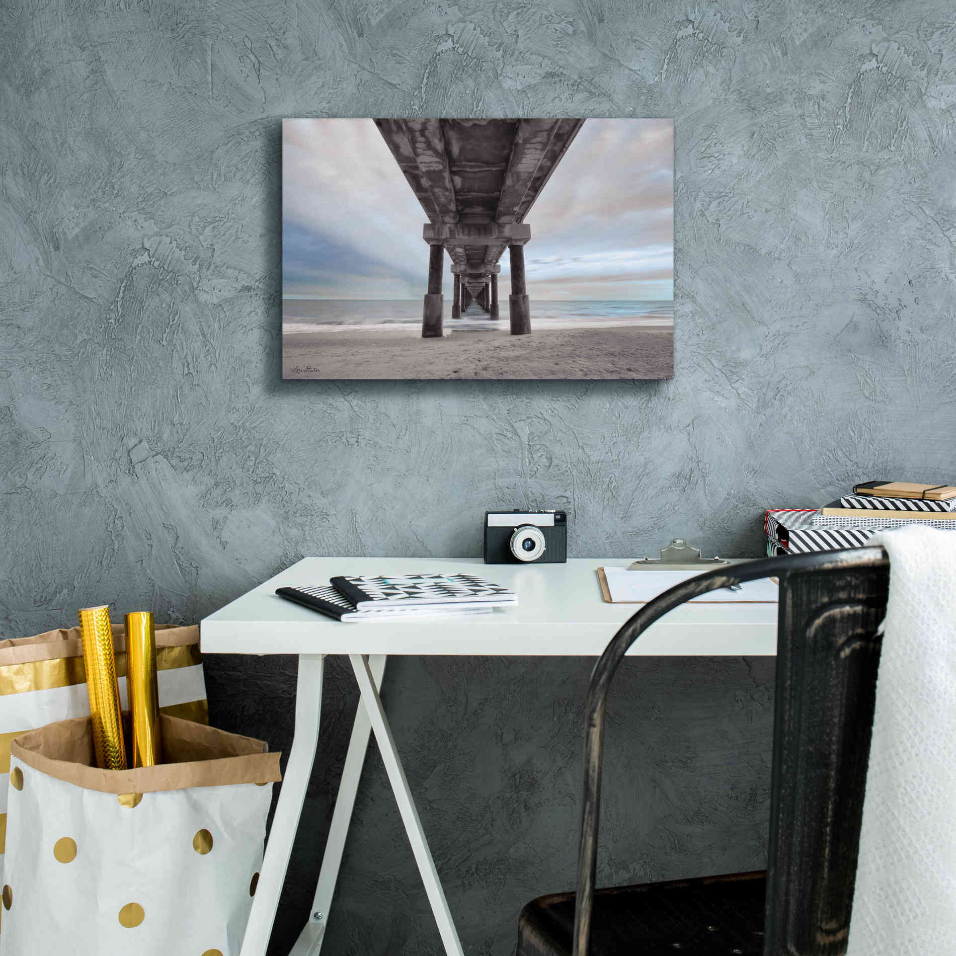 'Beneath the Outer Banks Beach Pier' by Lori Deiter, Canvas Wall Art,18 x 12