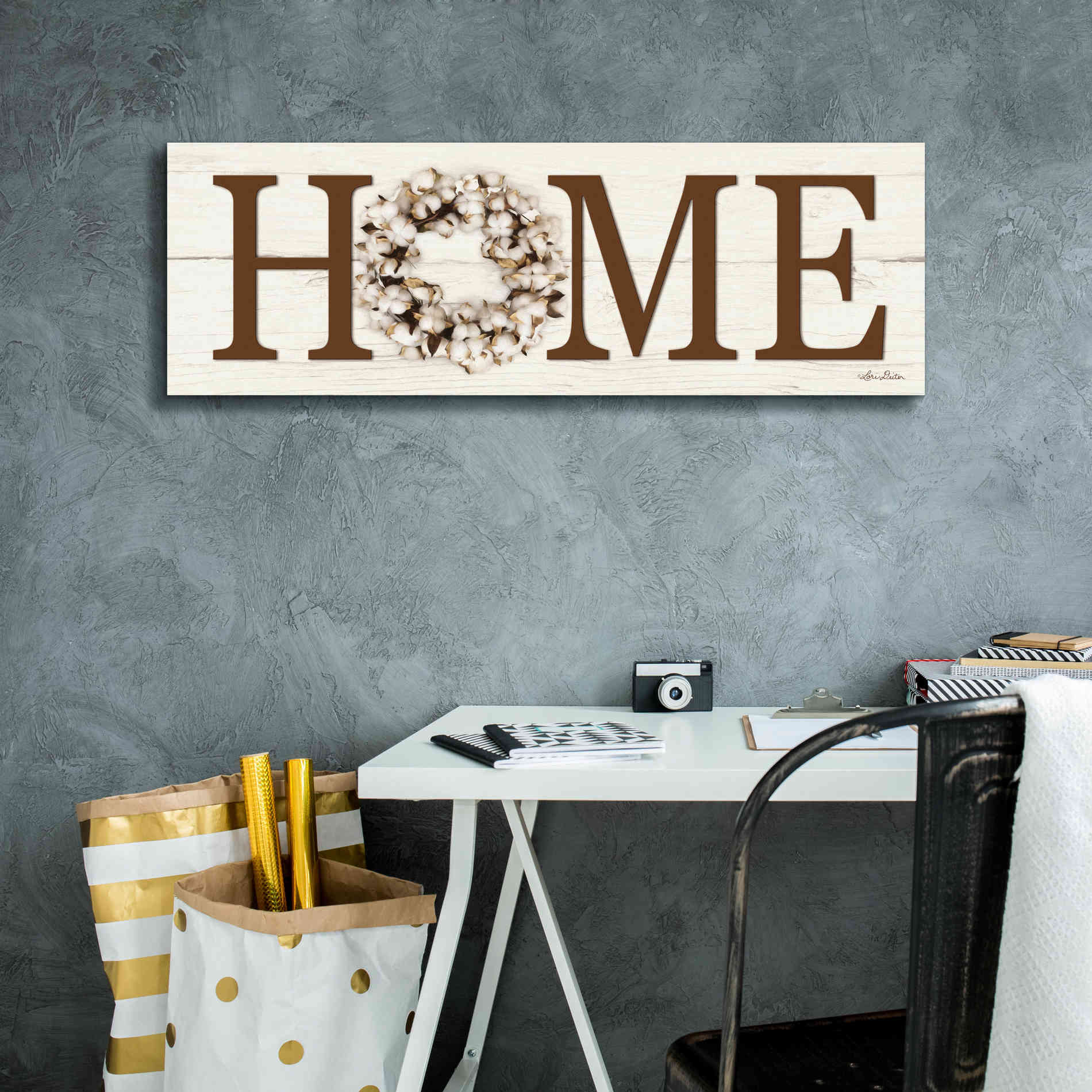 'Cotton Wreath Home Vertical' by Lori Deiter, Canvas Wall Art,36 x 12