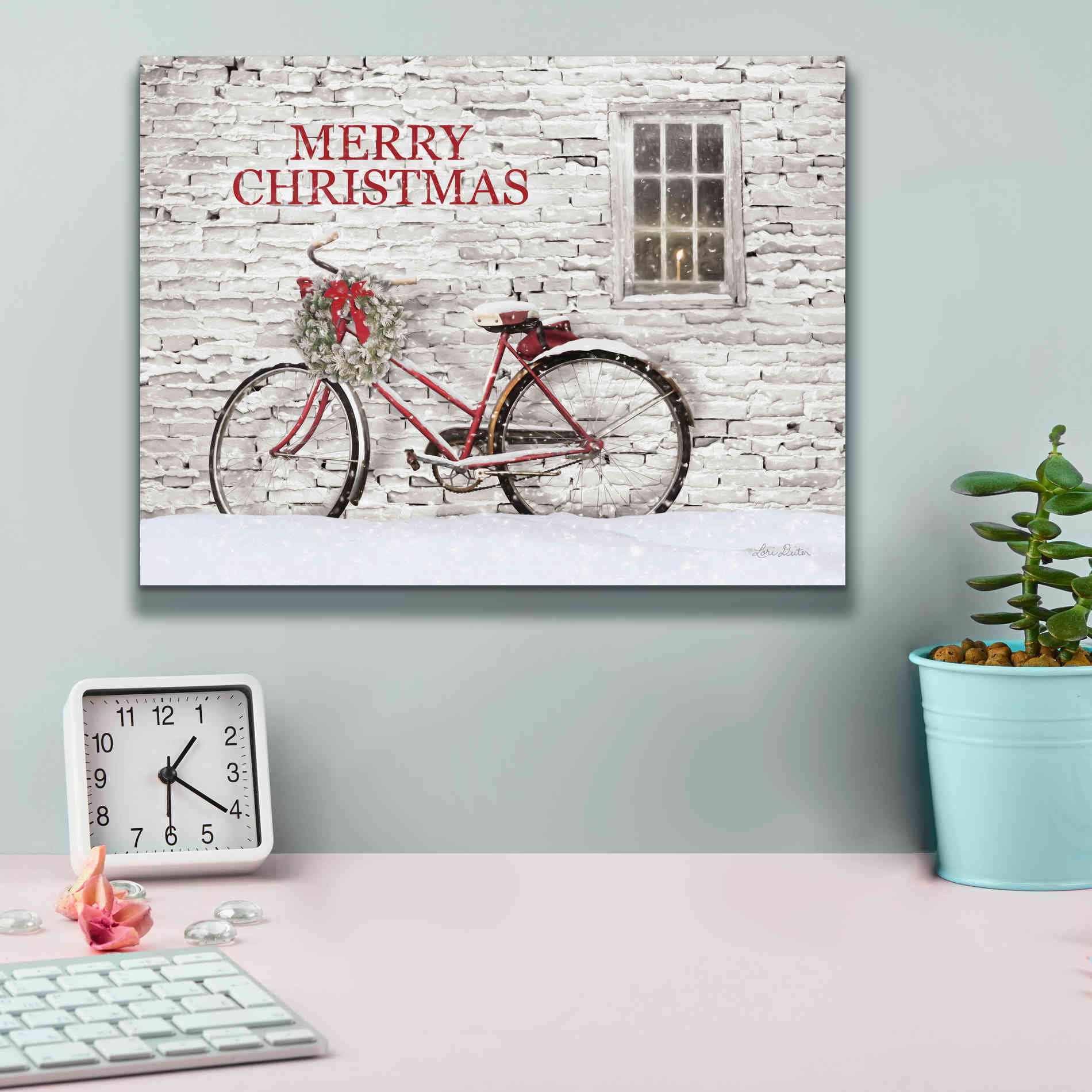 'Merry Christmas Bicycle' by Lori Deiter, Canvas Wall Art,16 x 12