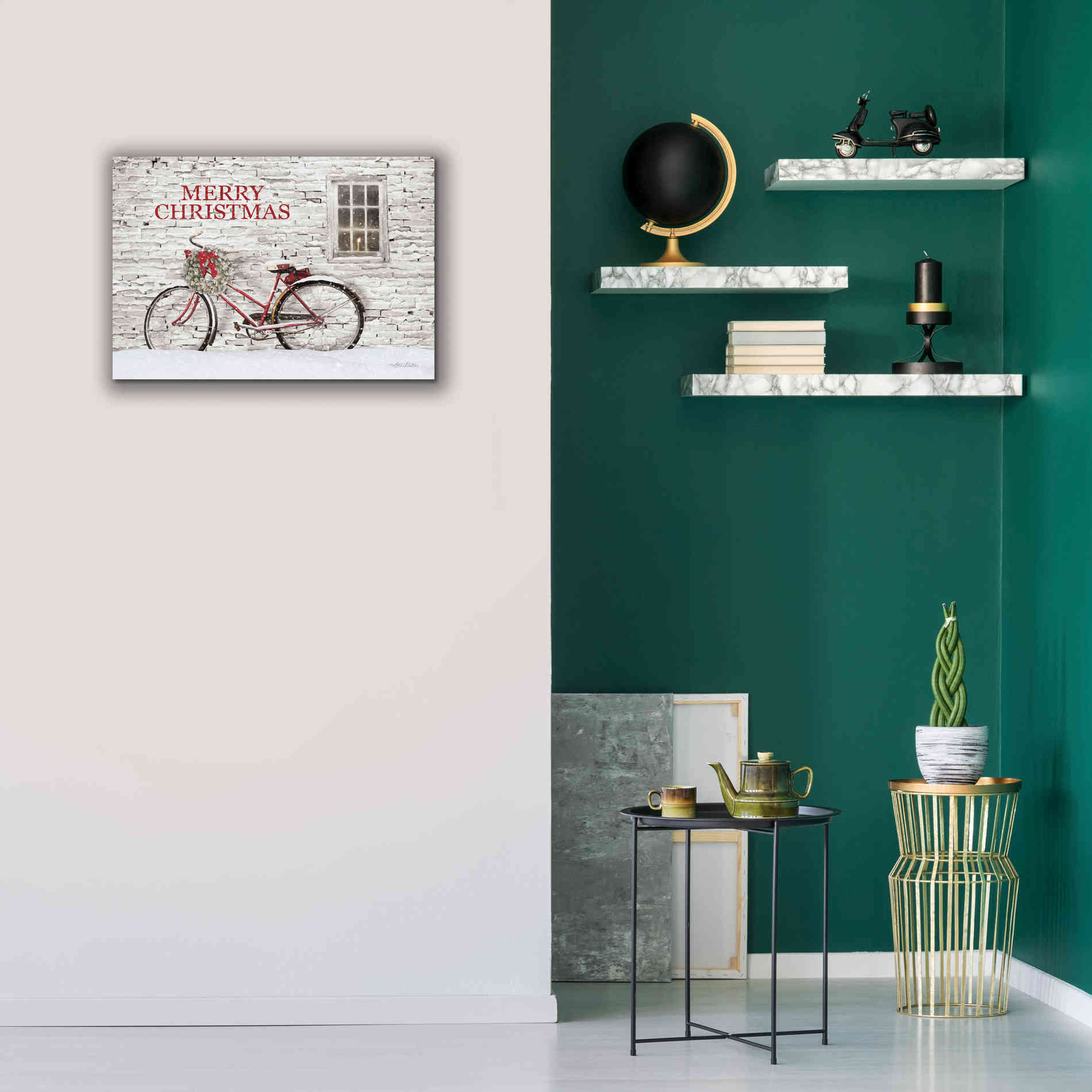 'Merry Christmas Bicycle' by Lori Deiter, Canvas Wall Art,26 x 18