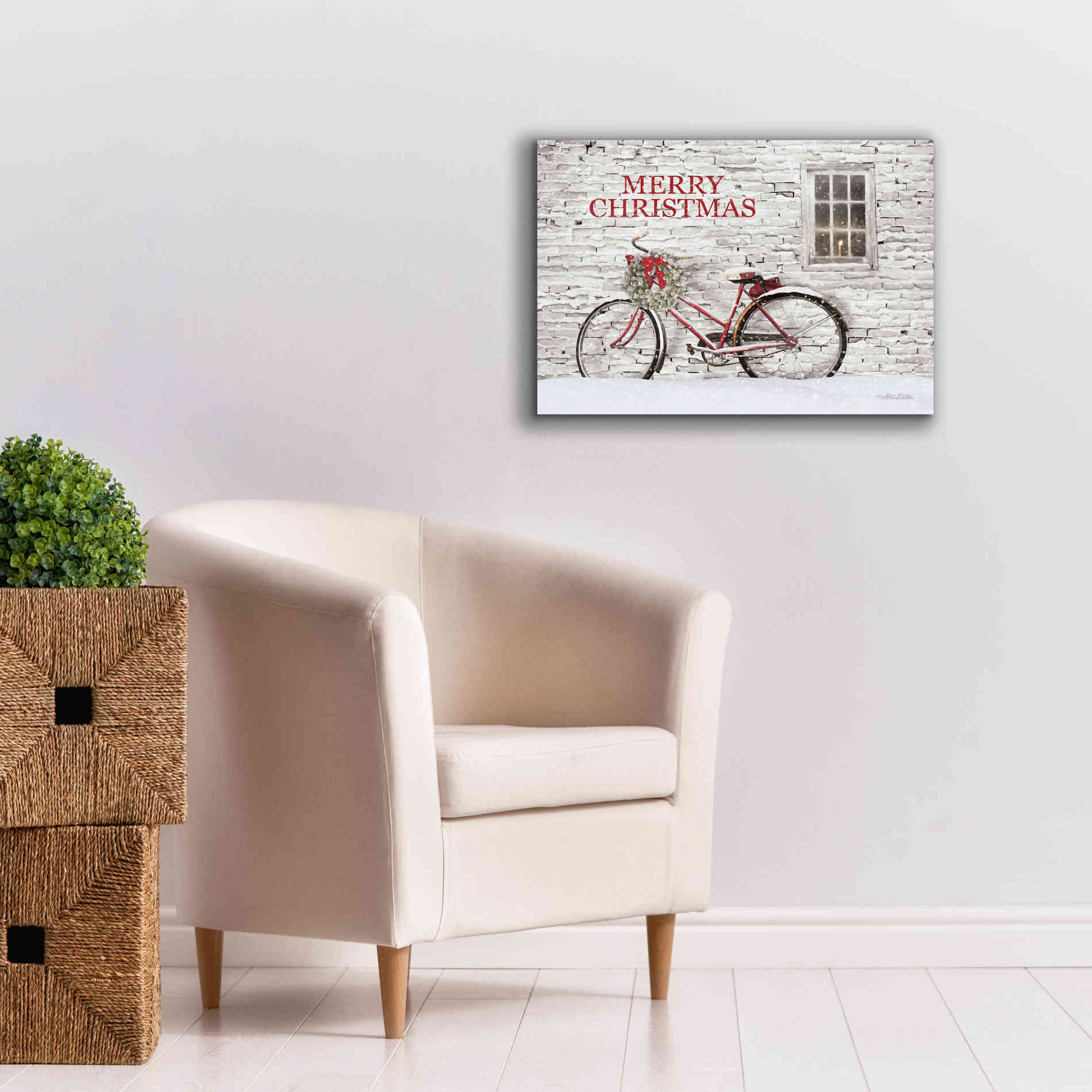'Merry Christmas Bicycle' by Lori Deiter, Canvas Wall Art,26 x 18