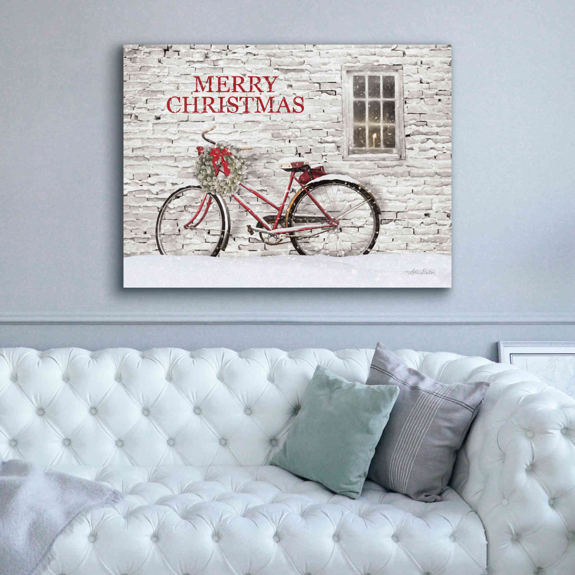 'Merry Christmas Bicycle' by Lori Deiter, Canvas Wall Art,54 x 40
