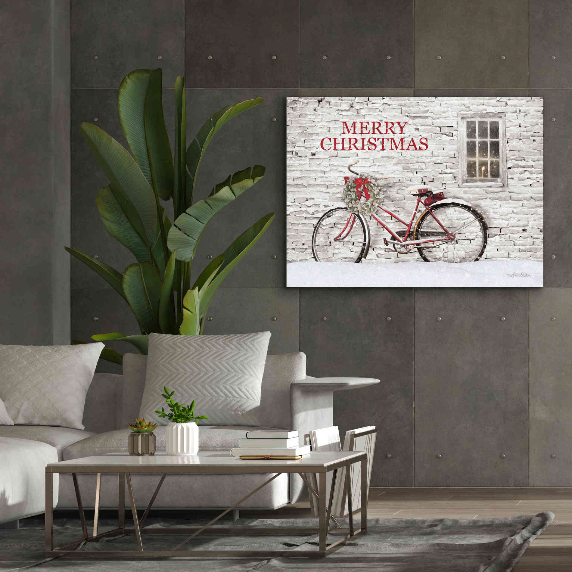 'Merry Christmas Bicycle' by Lori Deiter, Canvas Wall Art,54 x 40