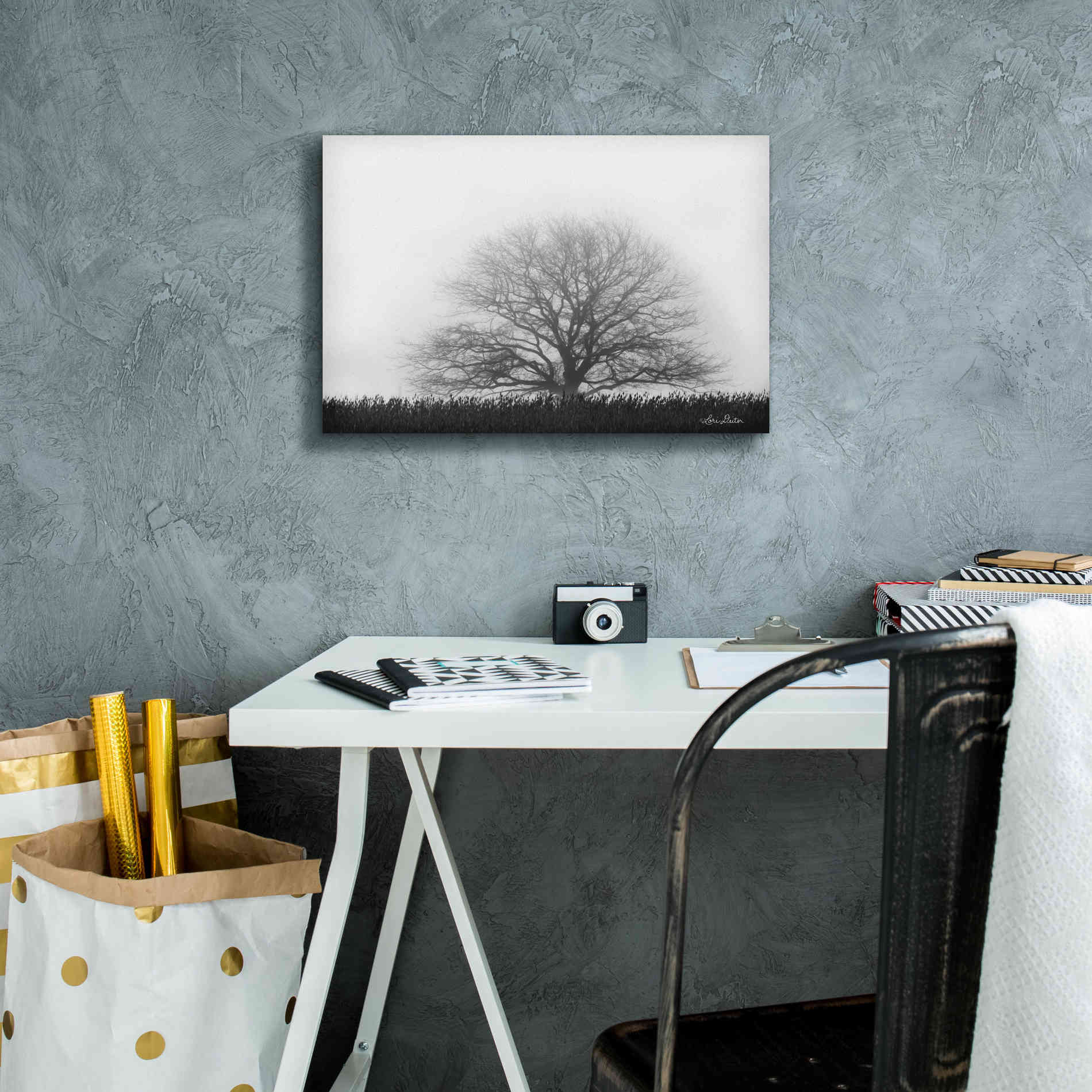 'Foggy Old Tree' by Lori Deiter, Canvas Wall Art,18 x 12