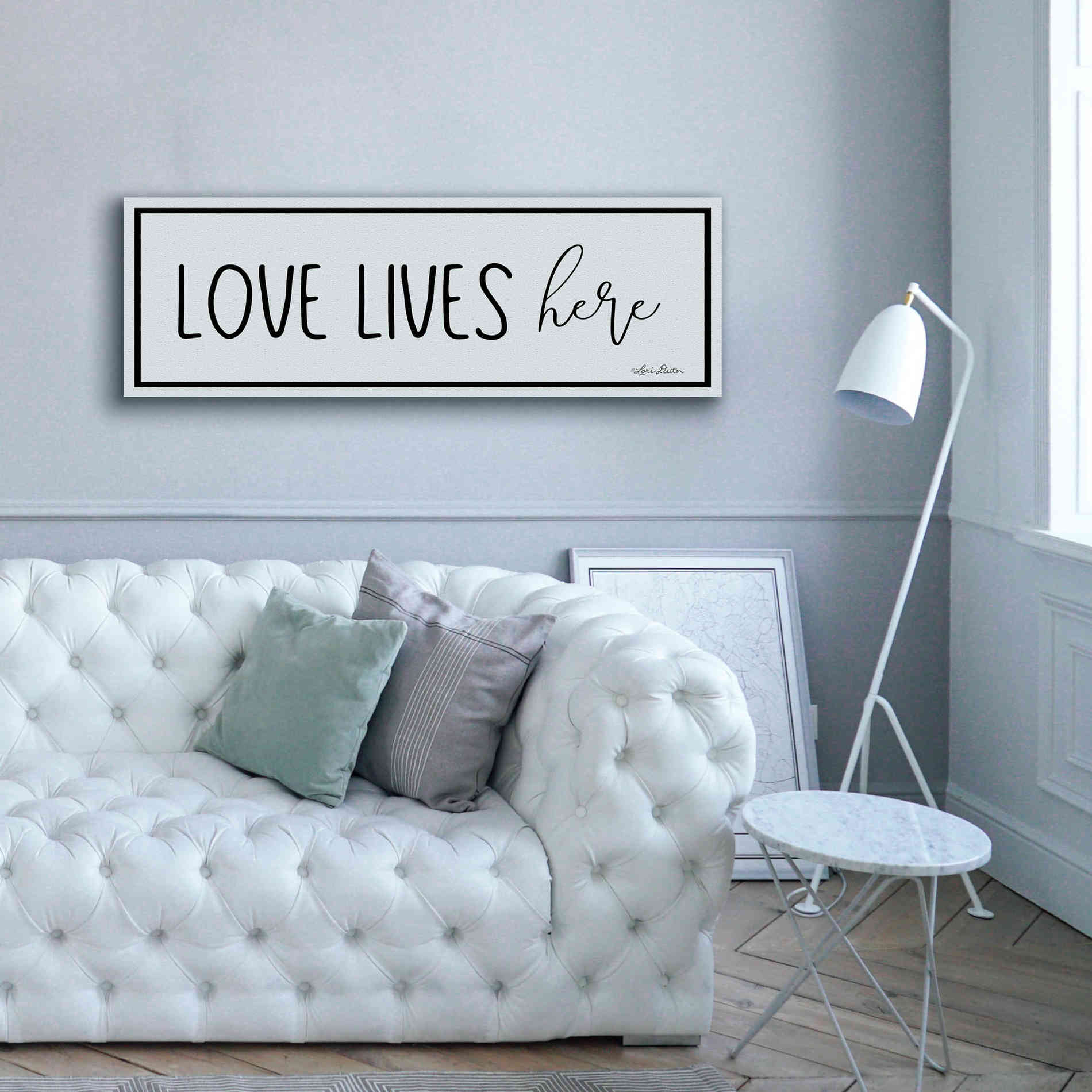 'Love Lives Here' by Lori Deiter, Canvas Wall Art,60 x 20