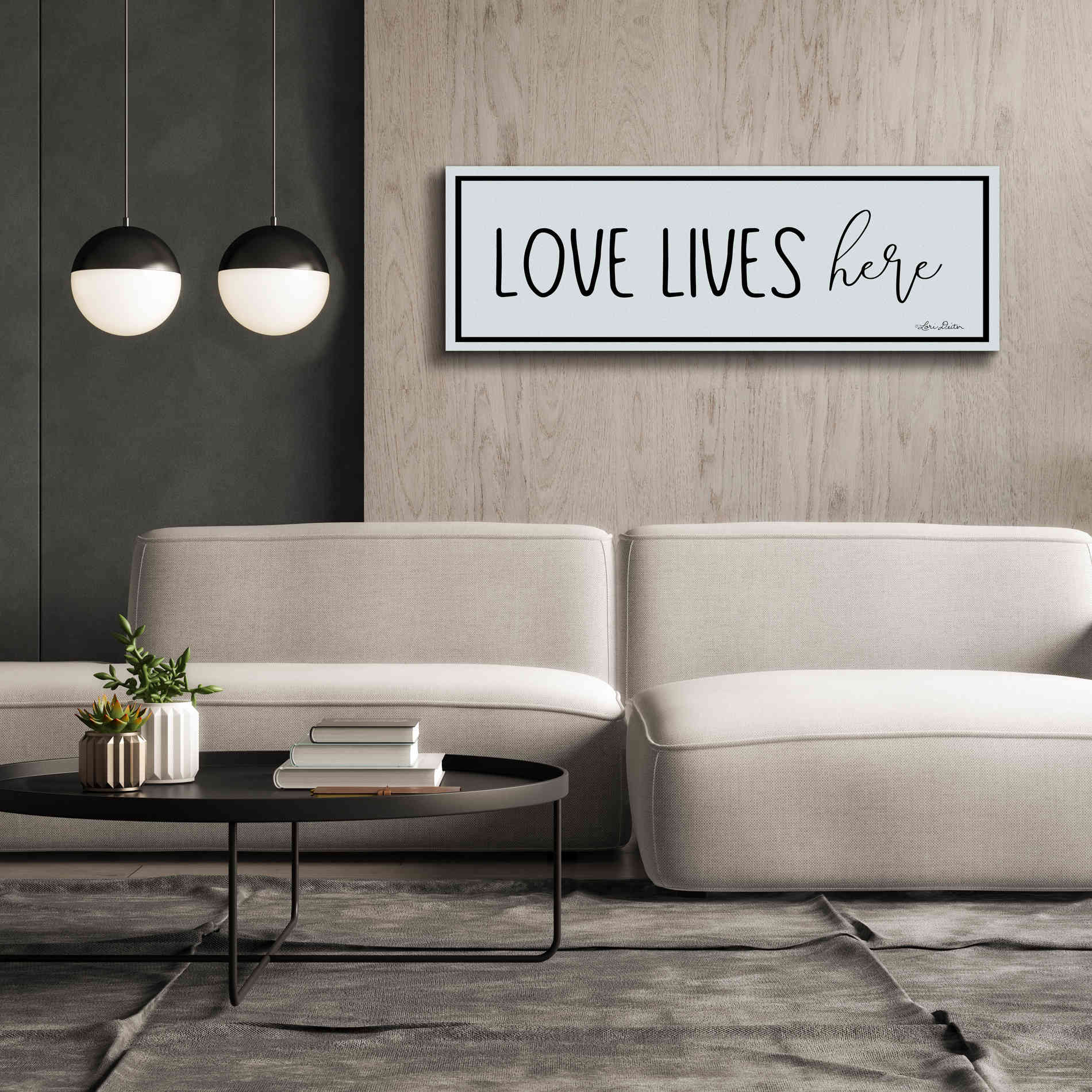 'Love Lives Here' by Lori Deiter, Canvas Wall Art,60 x 20