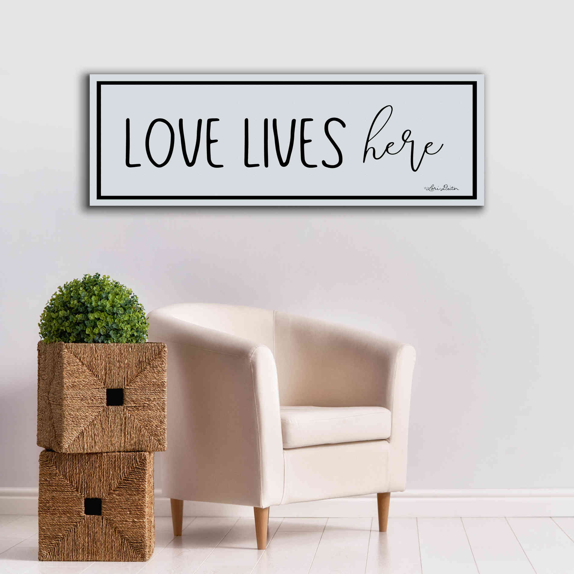 'Love Lives Here' by Lori Deiter, Canvas Wall Art,60 x 20