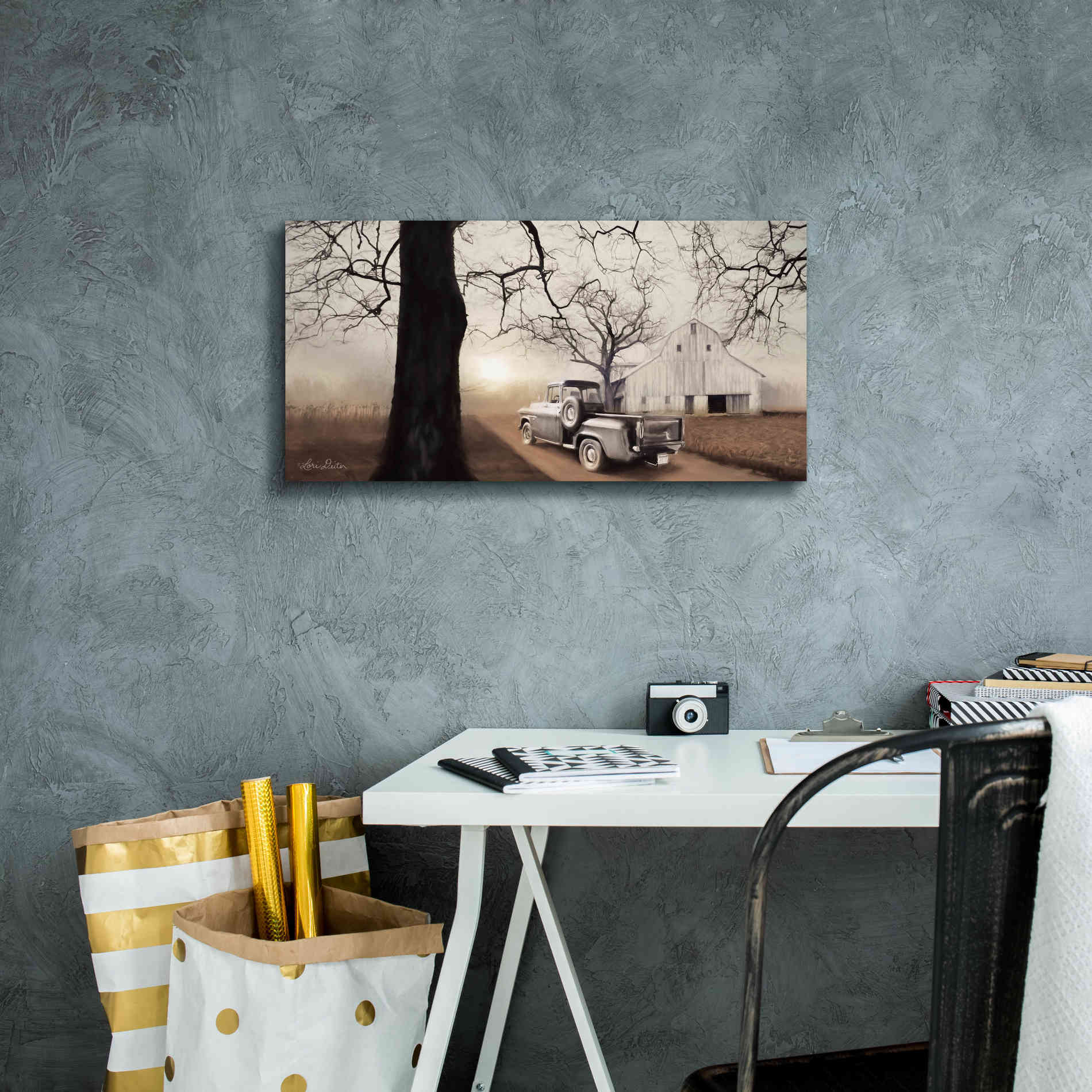 'Millersburg Sunrise with Truck' by Lori Deiter, Canvas Wall Art,24 x 12