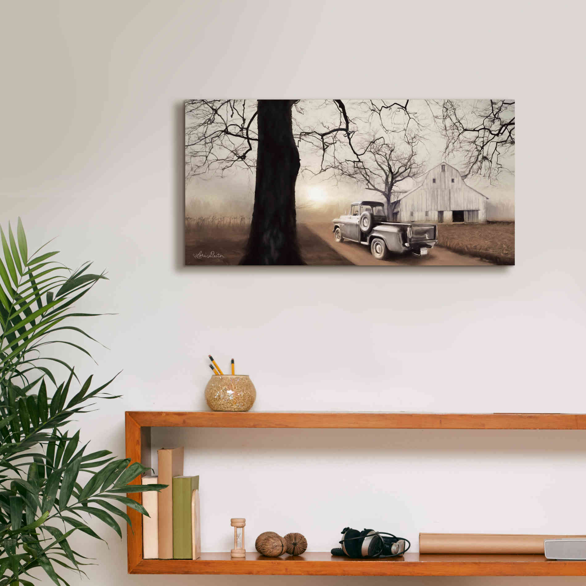 'Millersburg Sunrise with Truck' by Lori Deiter, Canvas Wall Art,24 x 12