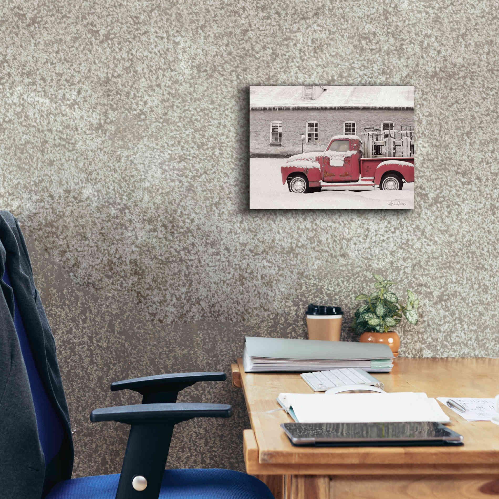 'Old Sled Works Red Truck' by Lori Deiter, Canvas Wall Art,16 x 12