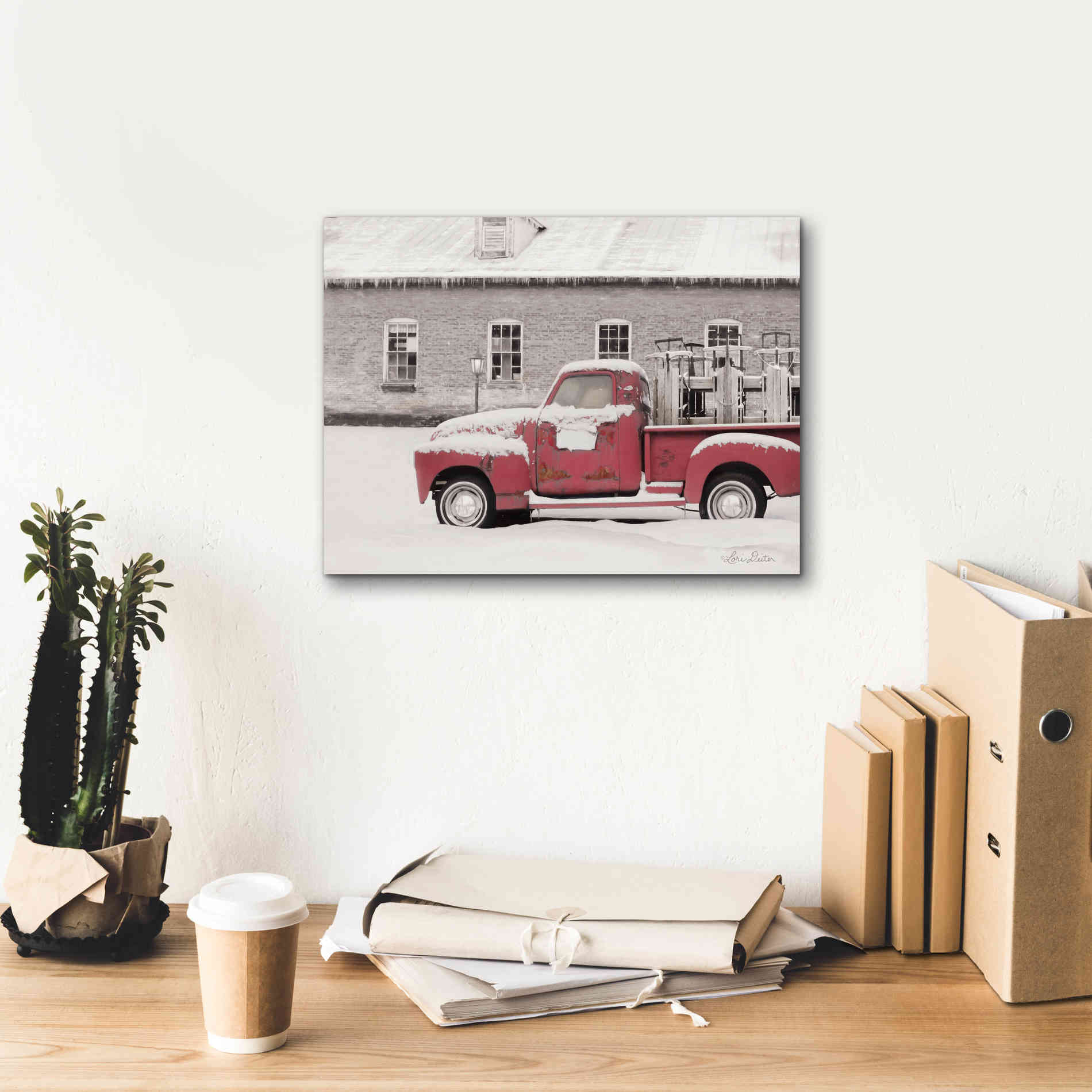 'Old Sled Works Red Truck' by Lori Deiter, Canvas Wall Art,16 x 12