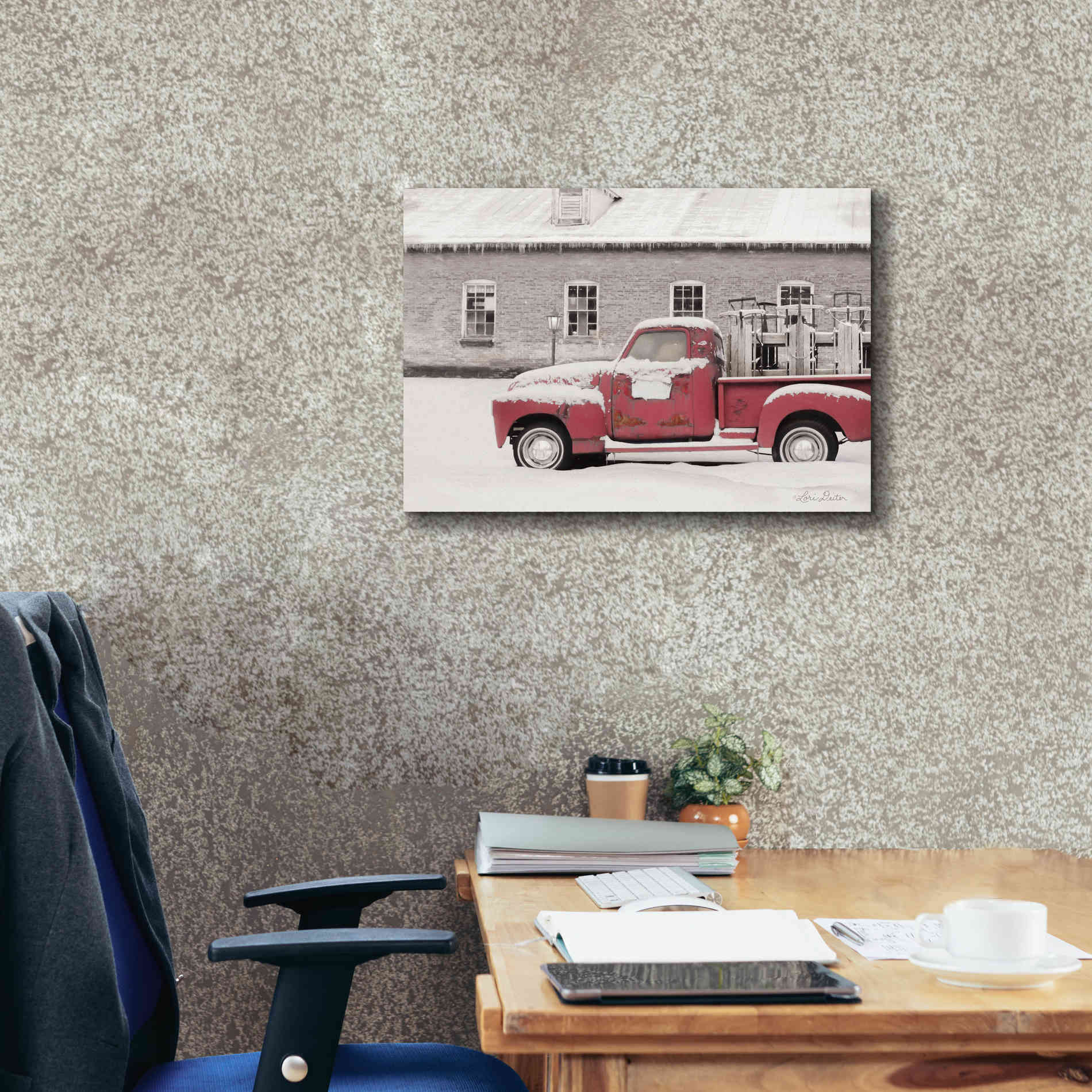'Old Sled Works Red Truck' by Lori Deiter, Canvas Wall Art,26 x 18