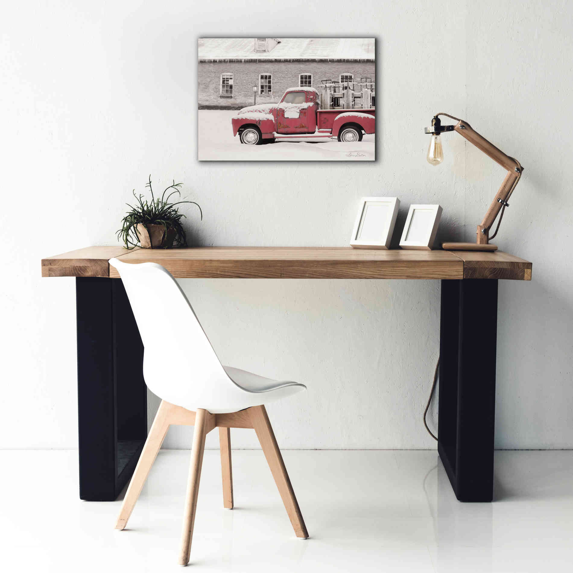 'Old Sled Works Red Truck' by Lori Deiter, Canvas Wall Art,26 x 18