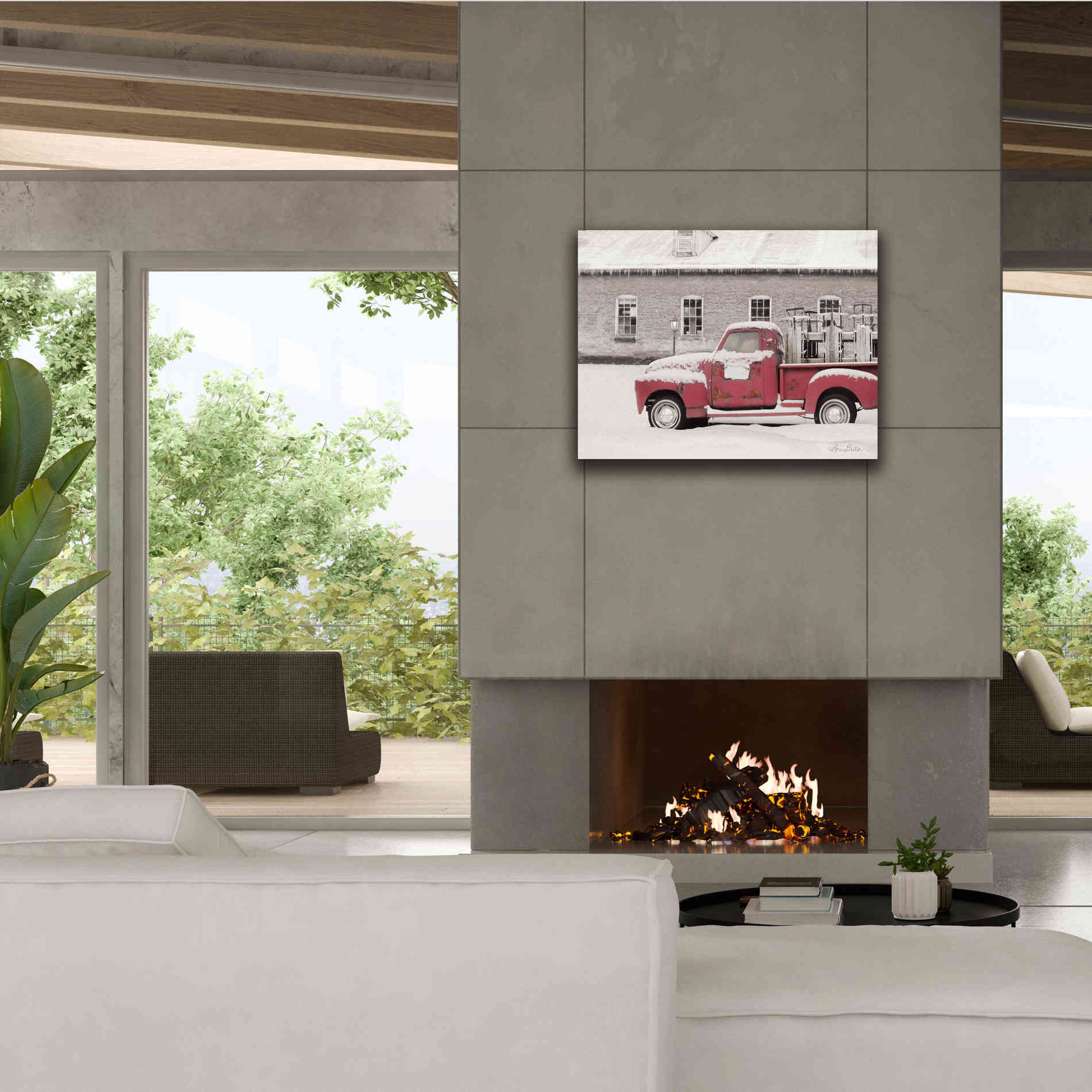 'Old Sled Works Red Truck' by Lori Deiter, Canvas Wall Art,34 x 26