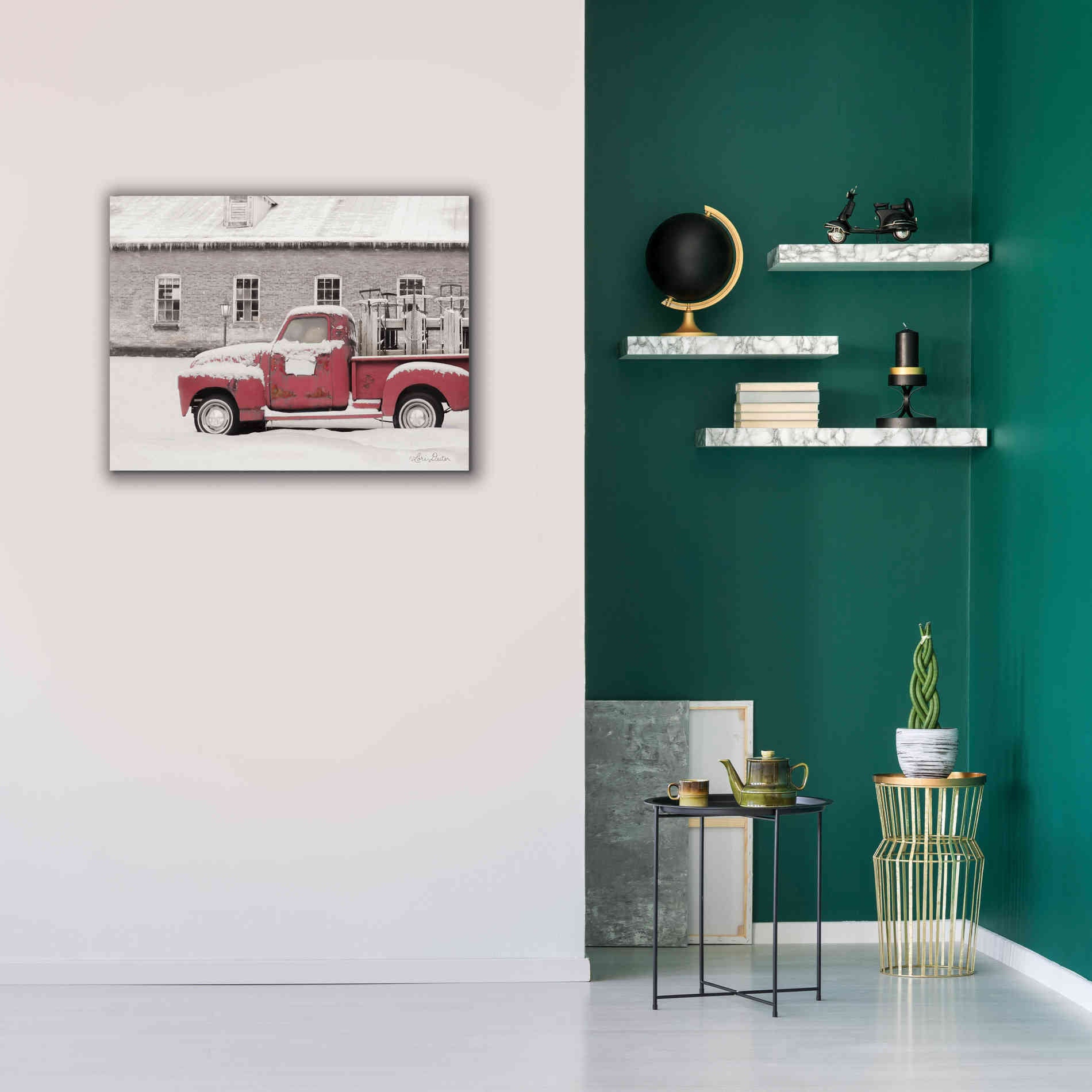 'Old Sled Works Red Truck' by Lori Deiter, Canvas Wall Art,34 x 26
