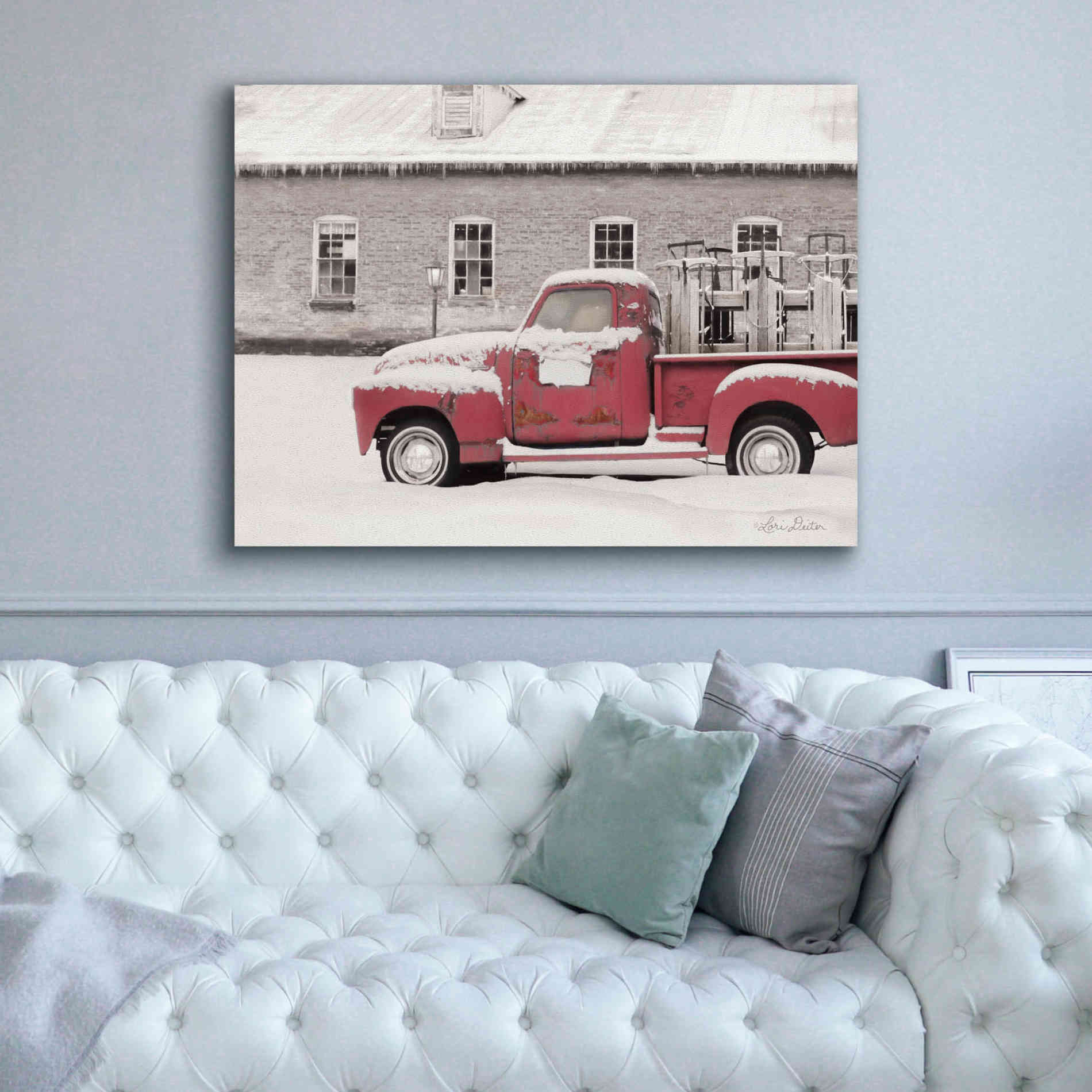 'Old Sled Works Red Truck' by Lori Deiter, Canvas Wall Art,54 x 40