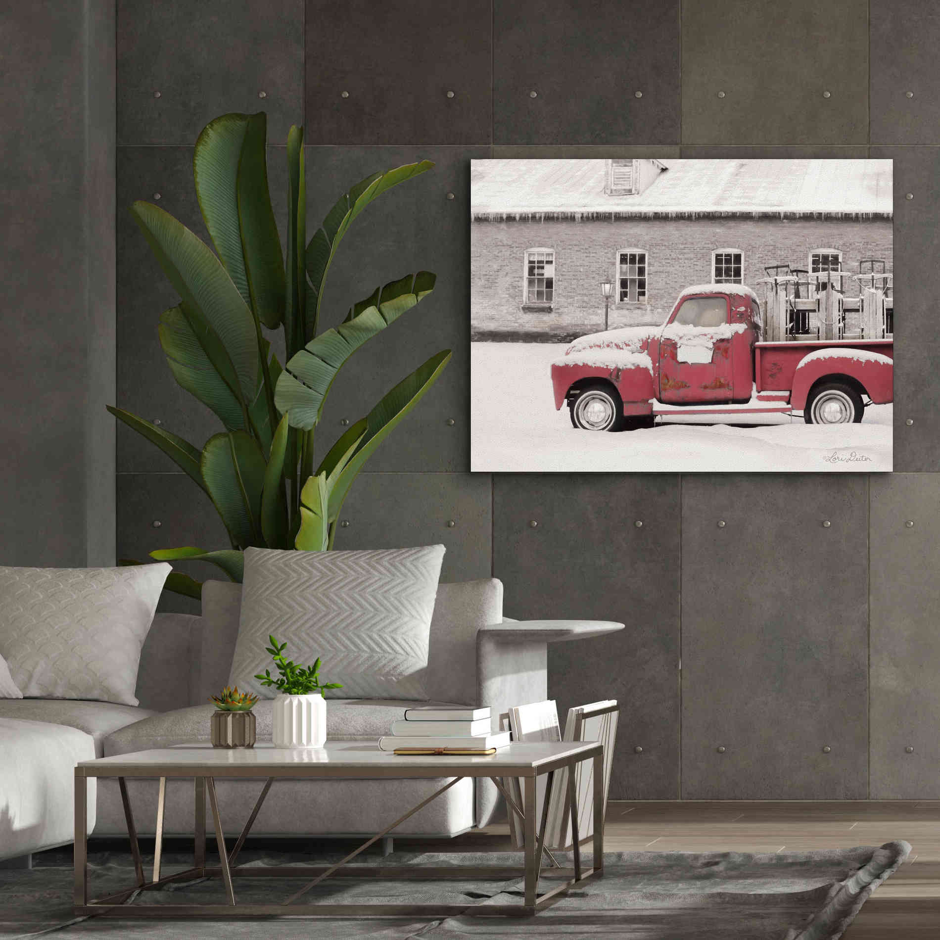 'Old Sled Works Red Truck' by Lori Deiter, Canvas Wall Art,54 x 40