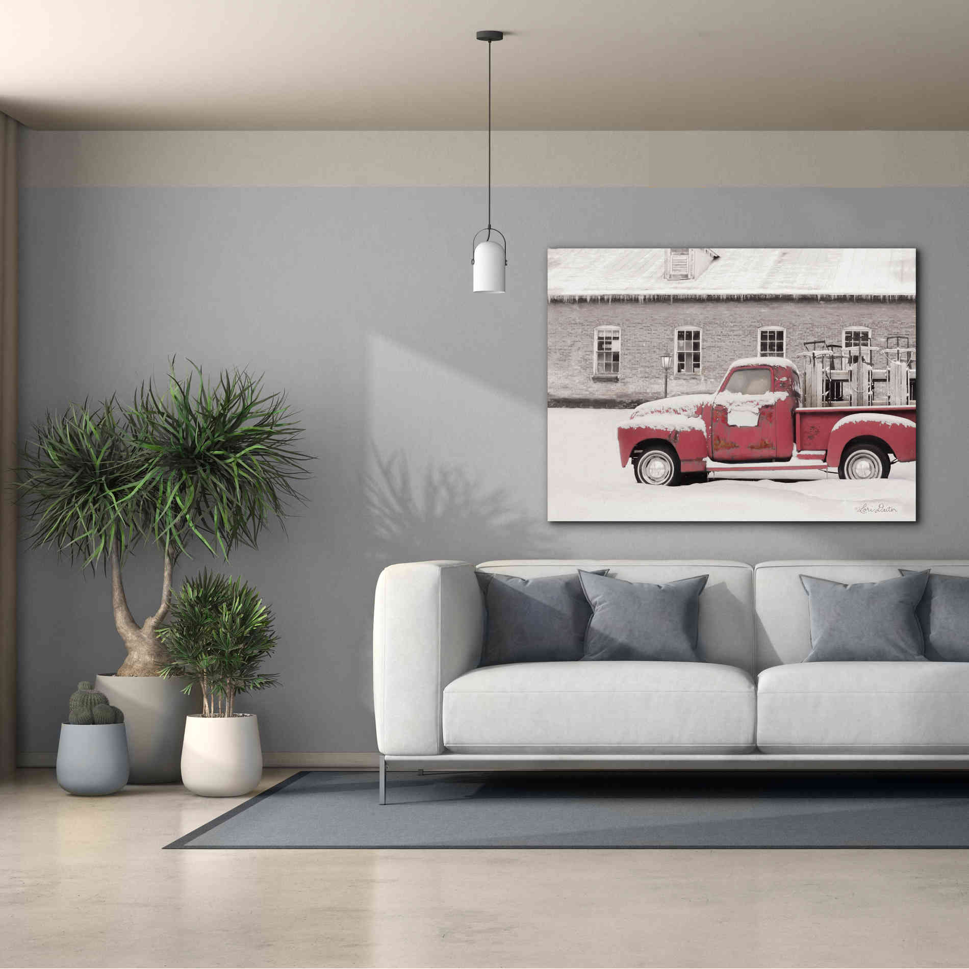 'Old Sled Works Red Truck' by Lori Deiter, Canvas Wall Art,54 x 40